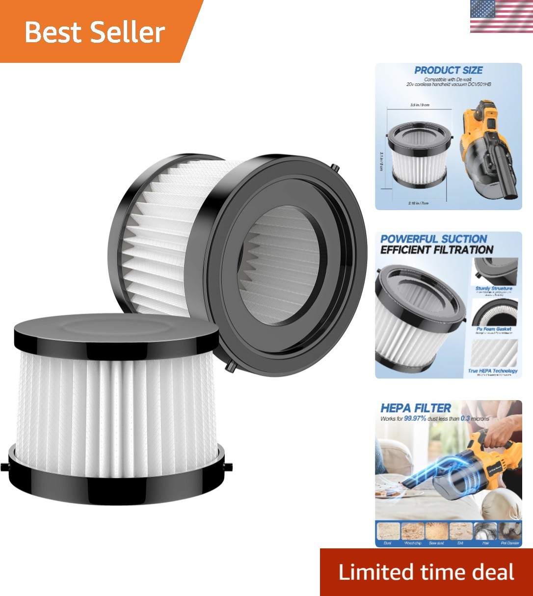 High-Efficiency 2-Pack HEPA Filters for Handheld Vacuums – Reusable Design
