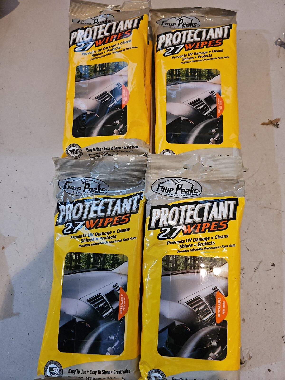 4 Packs Four Peaks Cleaning Wipes Flat Pack, 27 wipes pouch