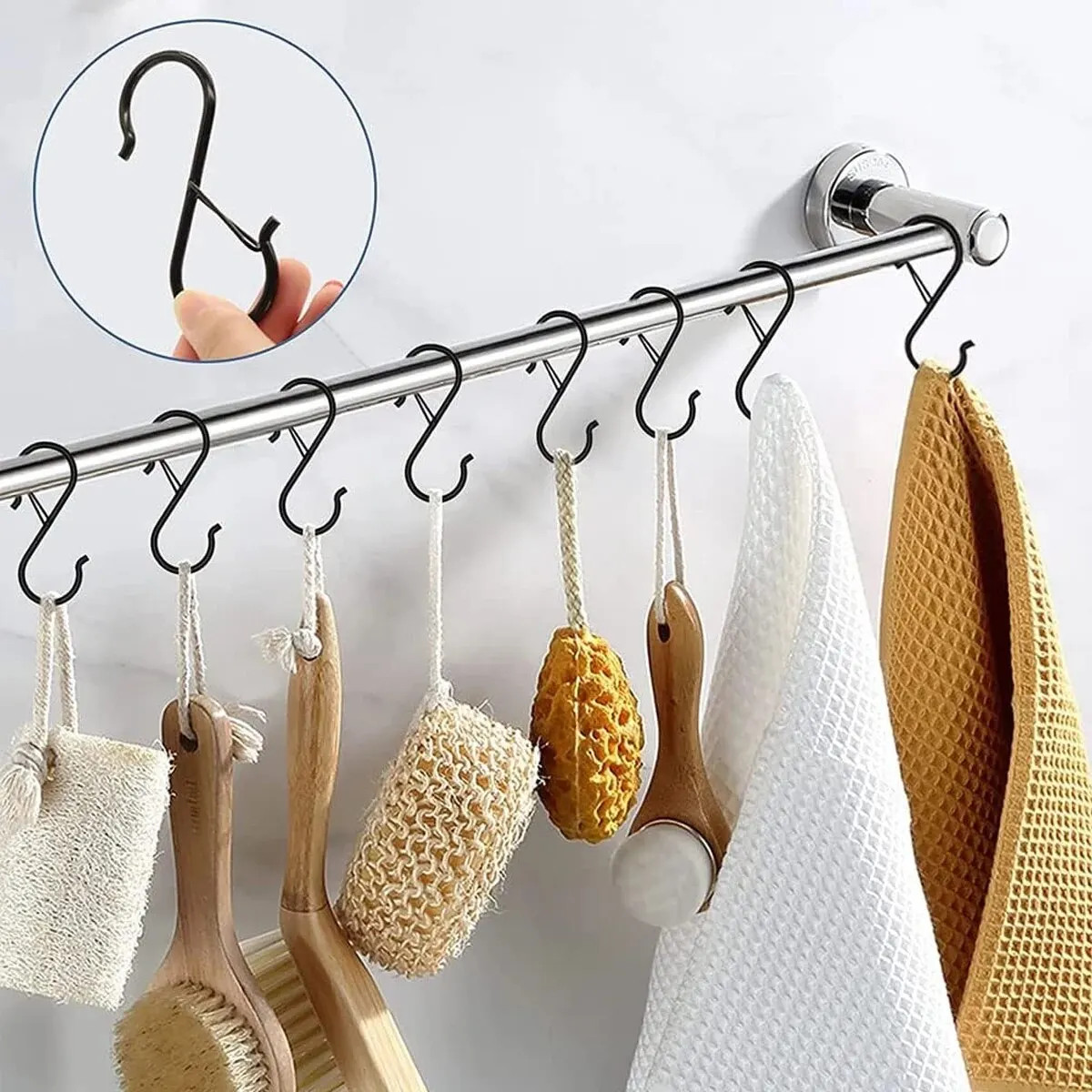10pcs 3x9cm Metal S Shaped Hook With with Safety Buckle for Hanging Kitchen Uten