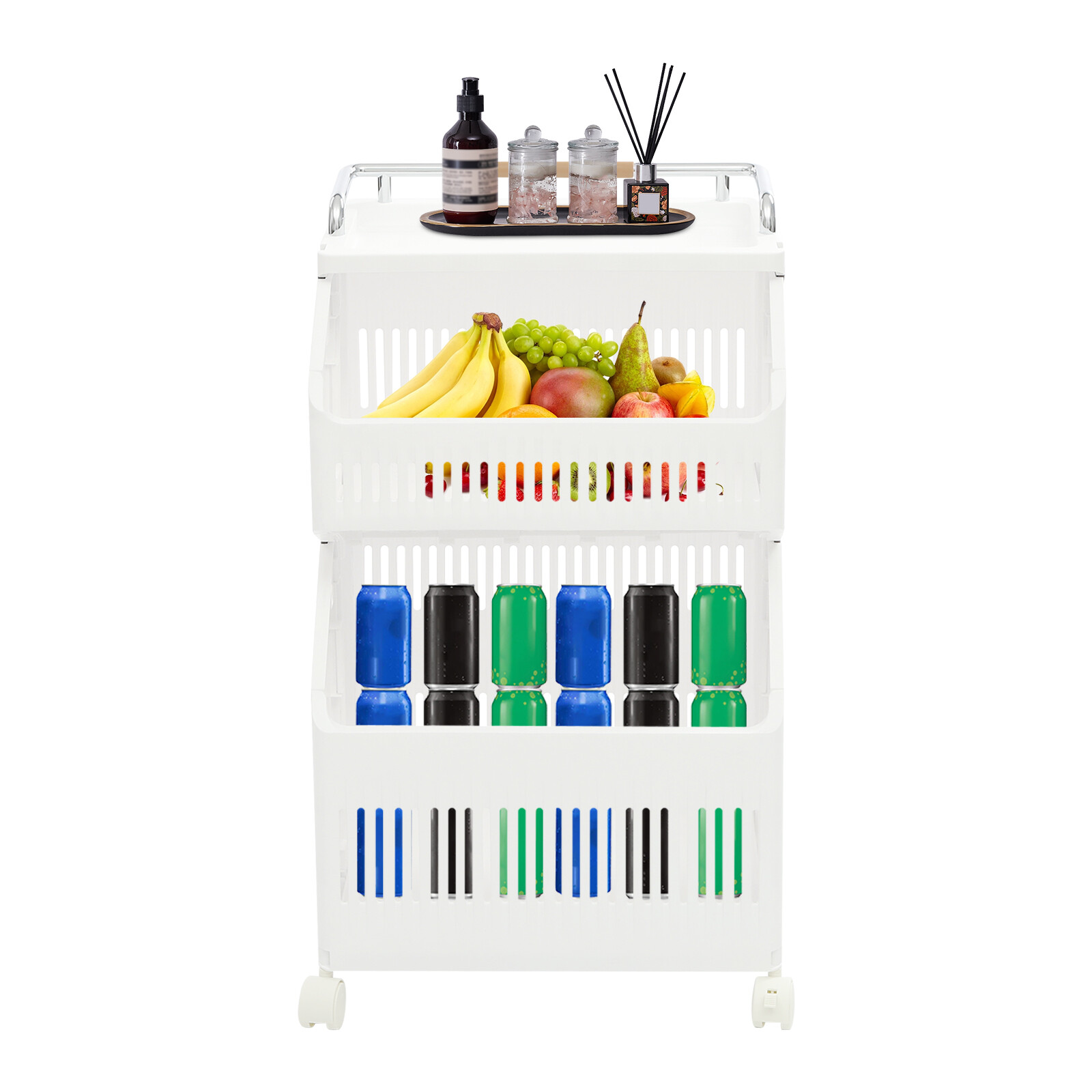 2-tier Clothes Basket Rolling Laundry Basket Collapsible Laundry Hamper Storage