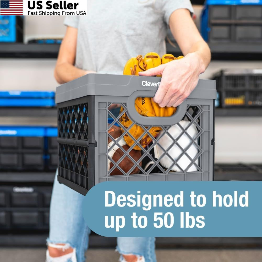 CleverMade Collapsible Milk Crate 25L (6.6 Gal), 50 lb 1 Pack, Obsidian