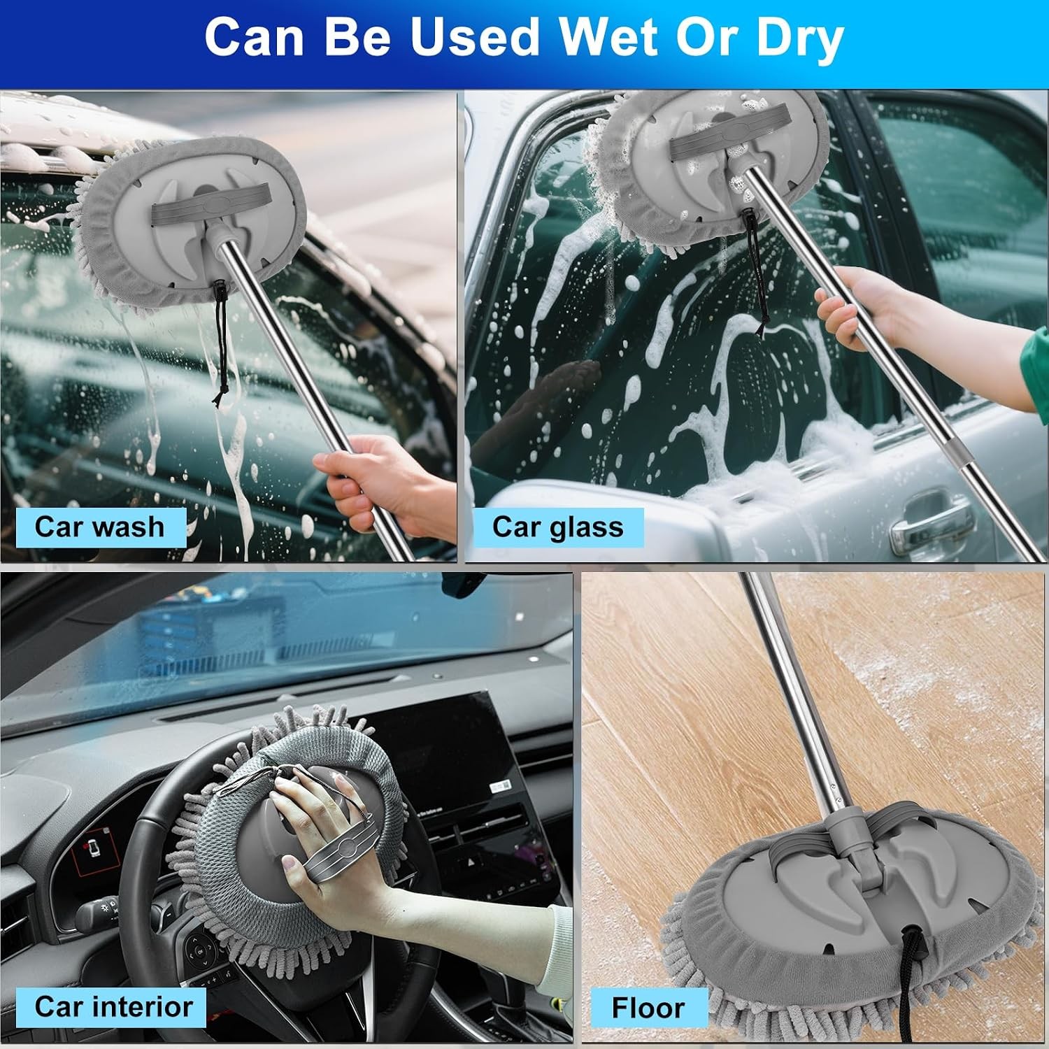 THINKWORK 25-in-1 Car Wash Kit, 62″ Long Handle Mop & Squeegee