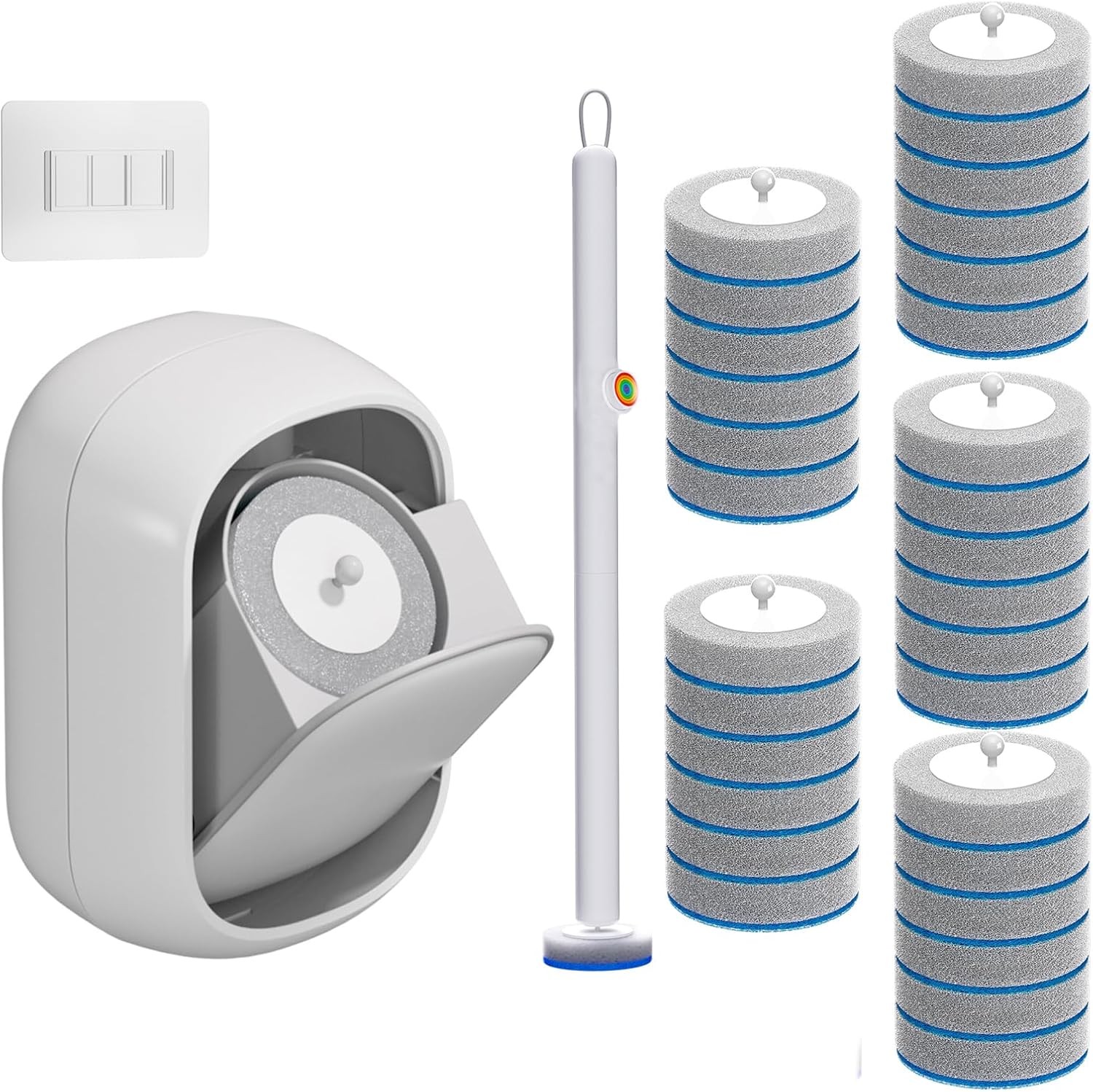Disposable Toilet Brush and Holder Set with 30 Bowl Wand Cleaners Refill Pads,