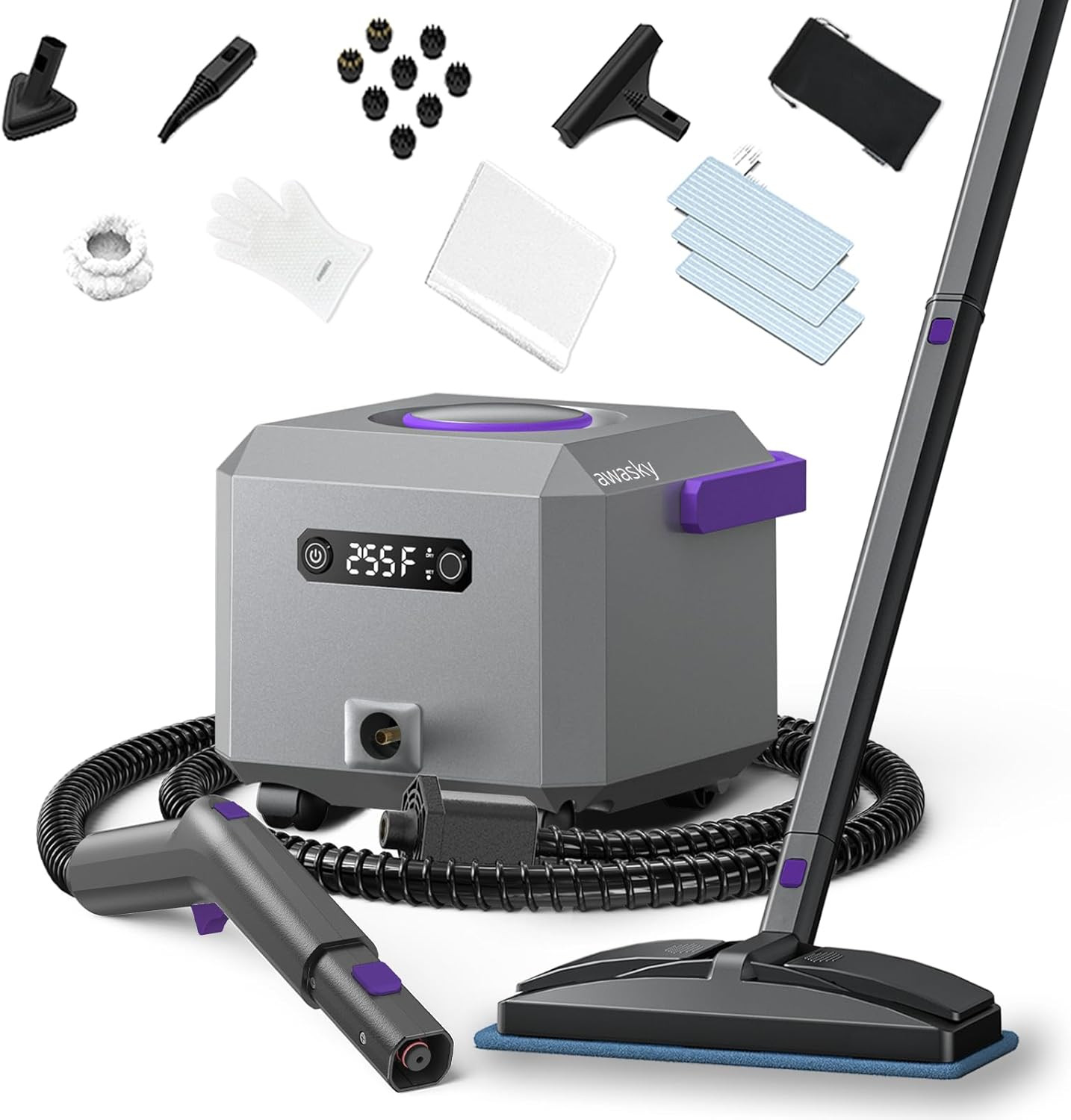 Steam Cleaner: 1650W, Fast 50-Sec Heat-Up Refill Anytime-No Cooling-Detachable H