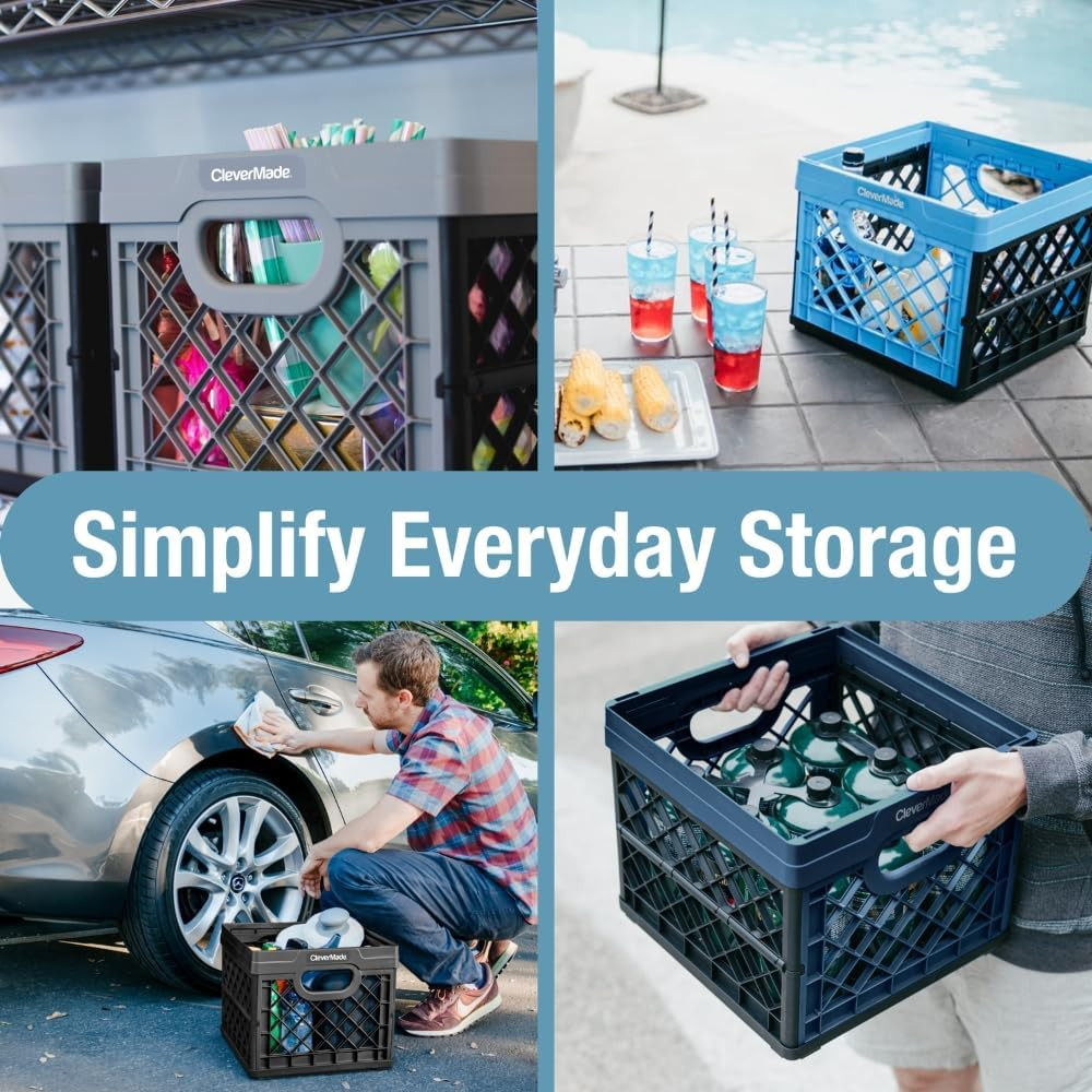 Collapsible Milk Crate 25L (6.6 Gal), 50 Lb Capacity Heavy Duty Folding Crate –