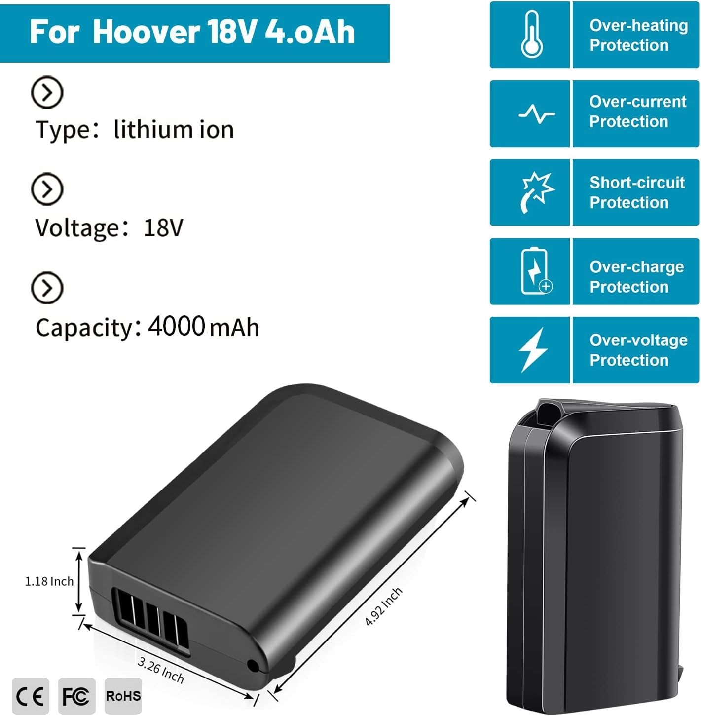 For Hoover Linx Battery BH50000 18V 4.0Ah Lithium Ion BH50020 Cordless Vacuum US