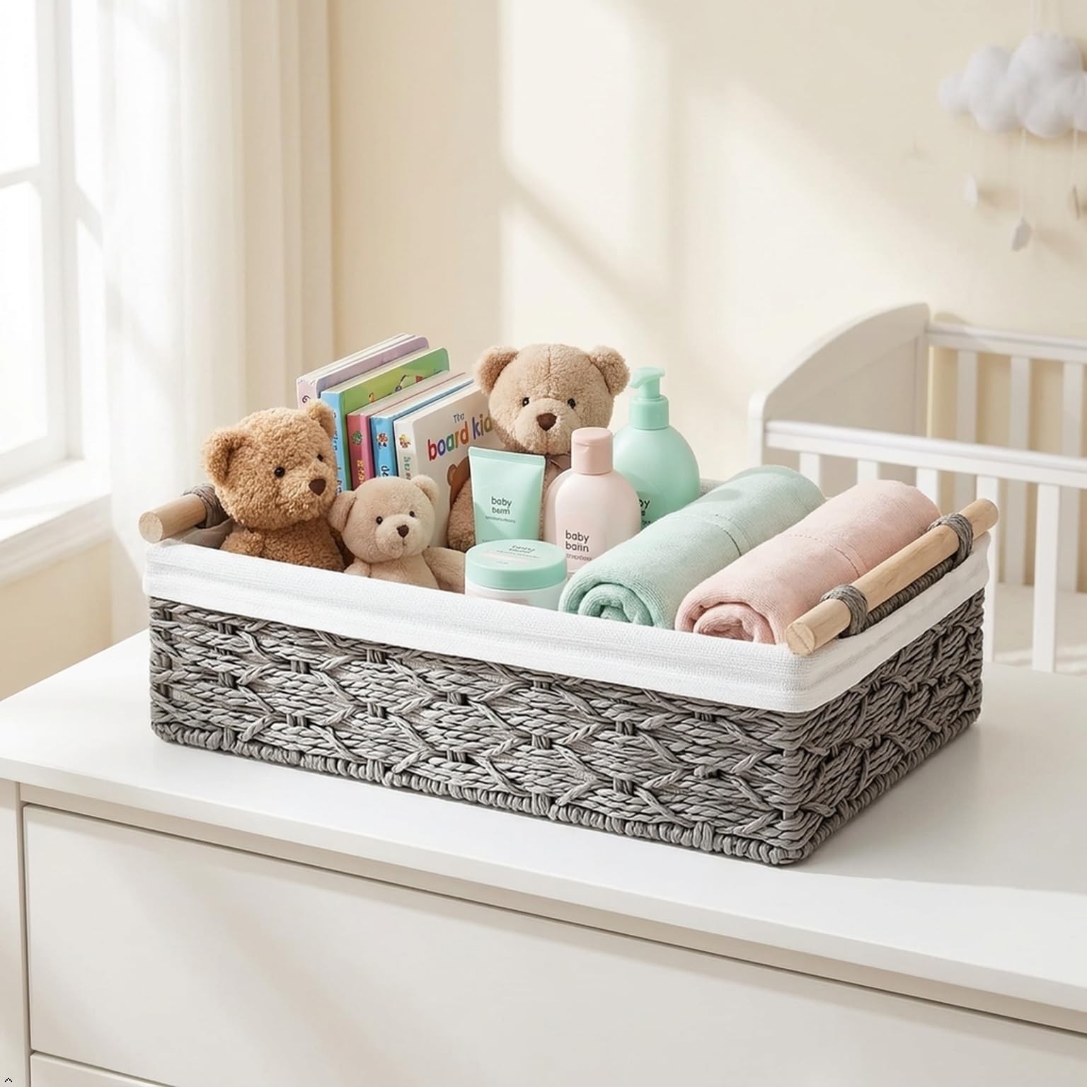 DUOER Storage Basket Wicker 11.8*7.8*3.*9 inches, 9.8*5.9*3.2 Grey