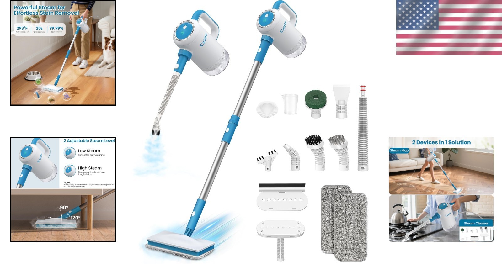 High-Performance 1300W Steam Mop with Detachable Tank for Multi-Surface Cleaning