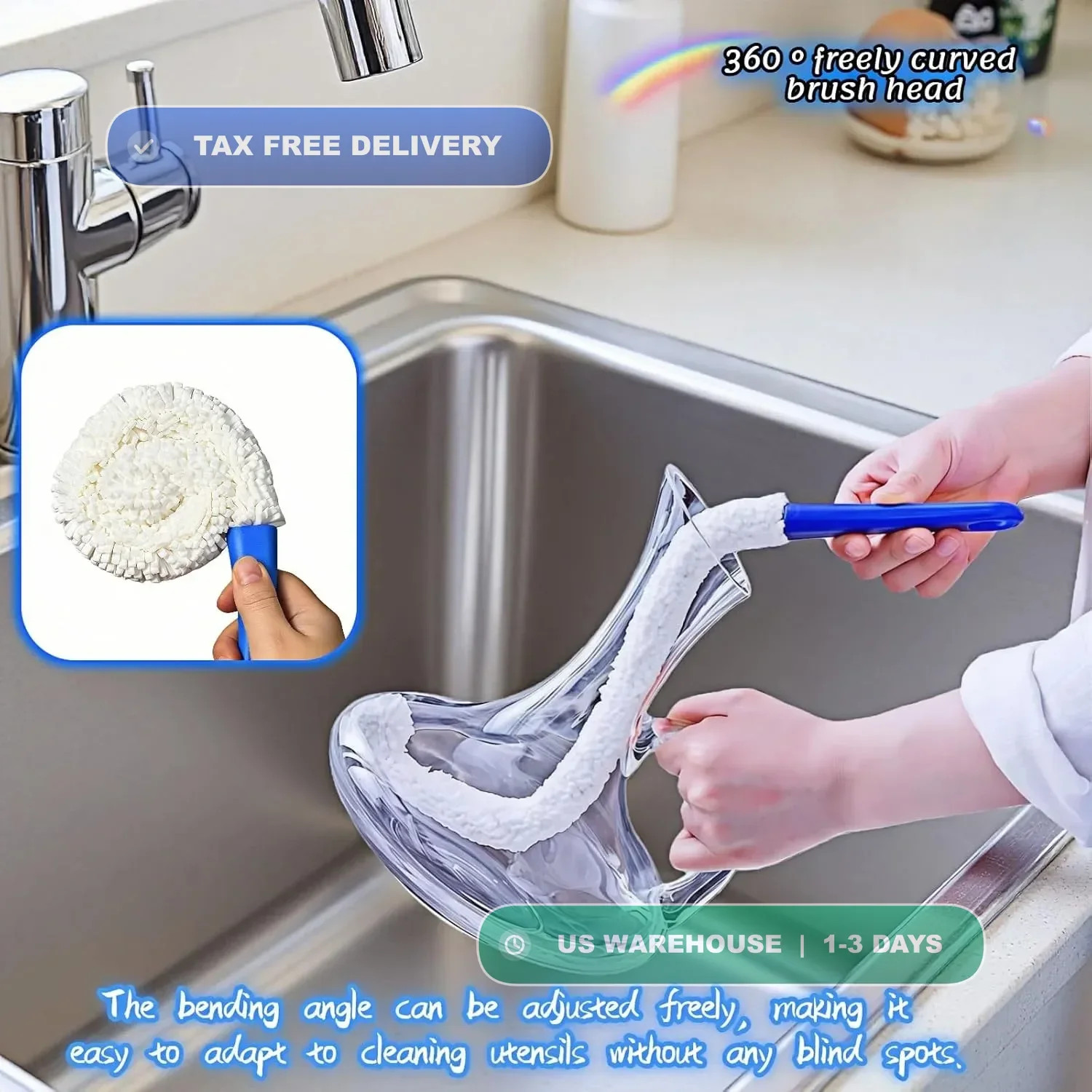 Long Bottle Brush Cleaner for Decanter and Water Bottle, 16 Inch Flexible Foam C
