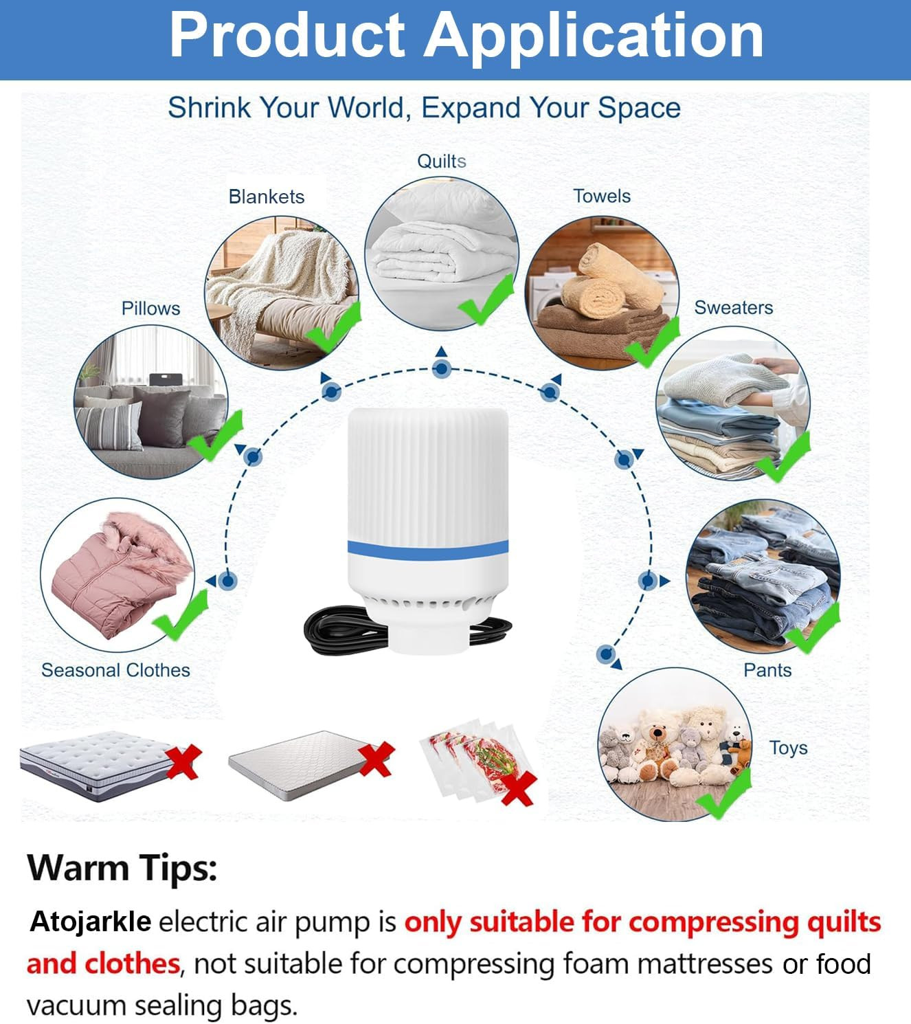 Electric Pump for Vacuum Storage Bags Travel Vacuum Pump for Various Sealing Bag