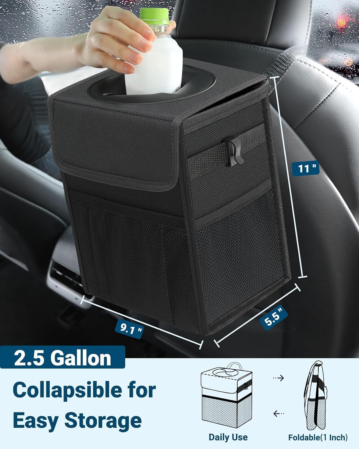 Car Trash Can with Lid, Leakproof Car Trash Bag Hanging Waterproof Automotive