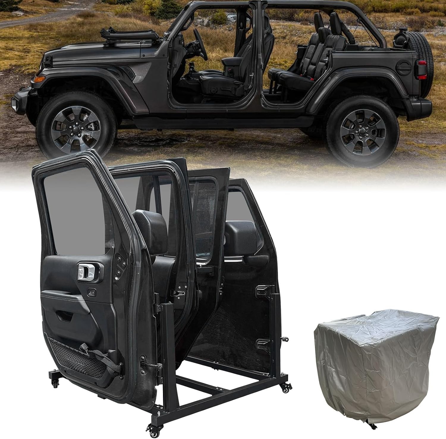 Sliding Door Storage Hanger Rack with Dust Cover Movable Car Door Holder Cart Co