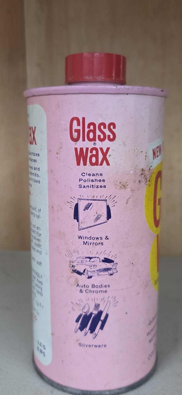 Vintage Glass Wax Metal Chrome Cleaner Polisher 13 oz Tin Can USA Empt