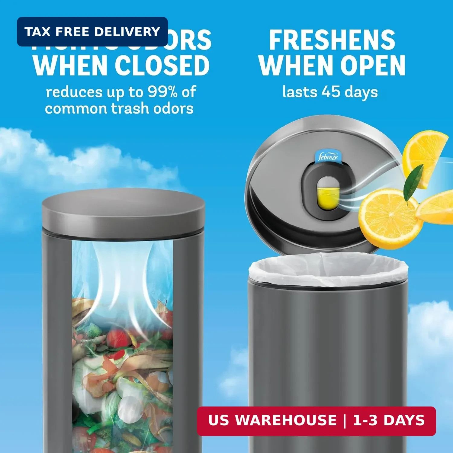 Febreze Trash Odor Fighter, Trash Can Air Freshener, Stick-On Deodorizer for Gar