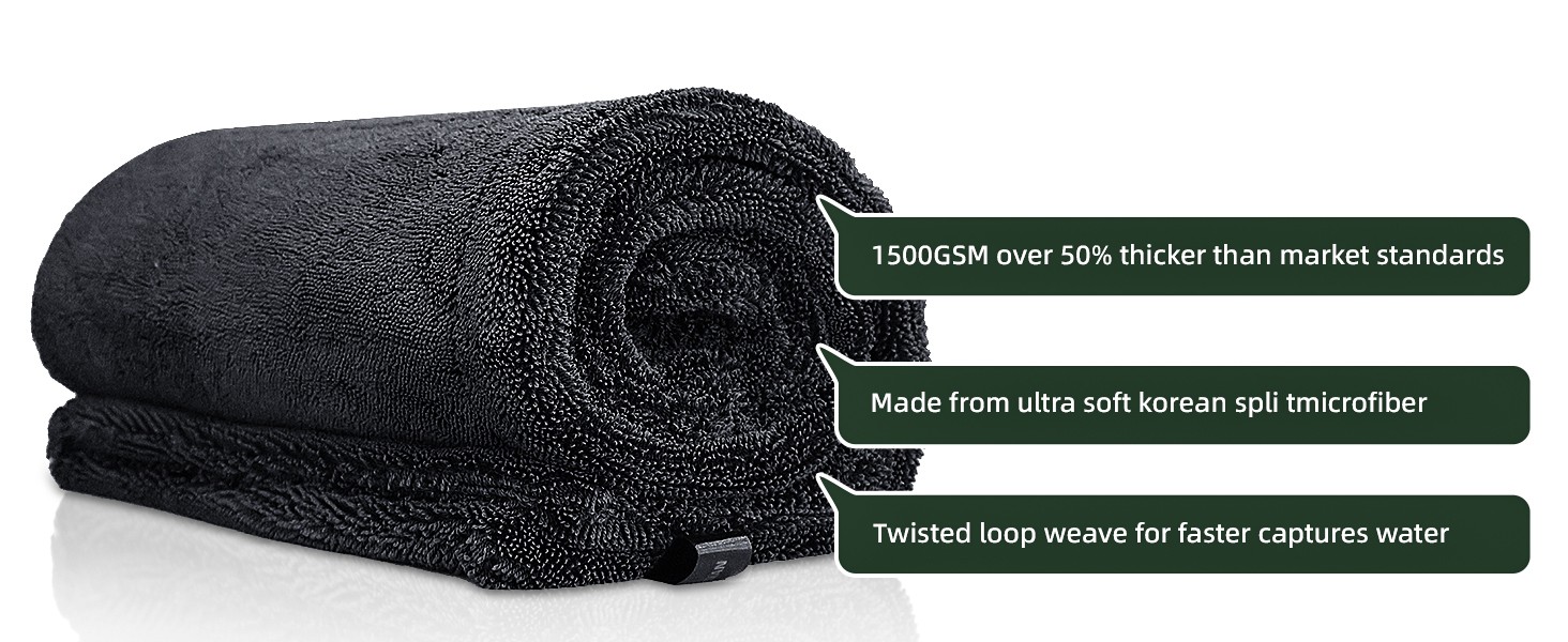 2 Pack 1500GSM Microfiber Drying Towel for Car 24″x36″ & 11.8″x11.8″(Grey) |