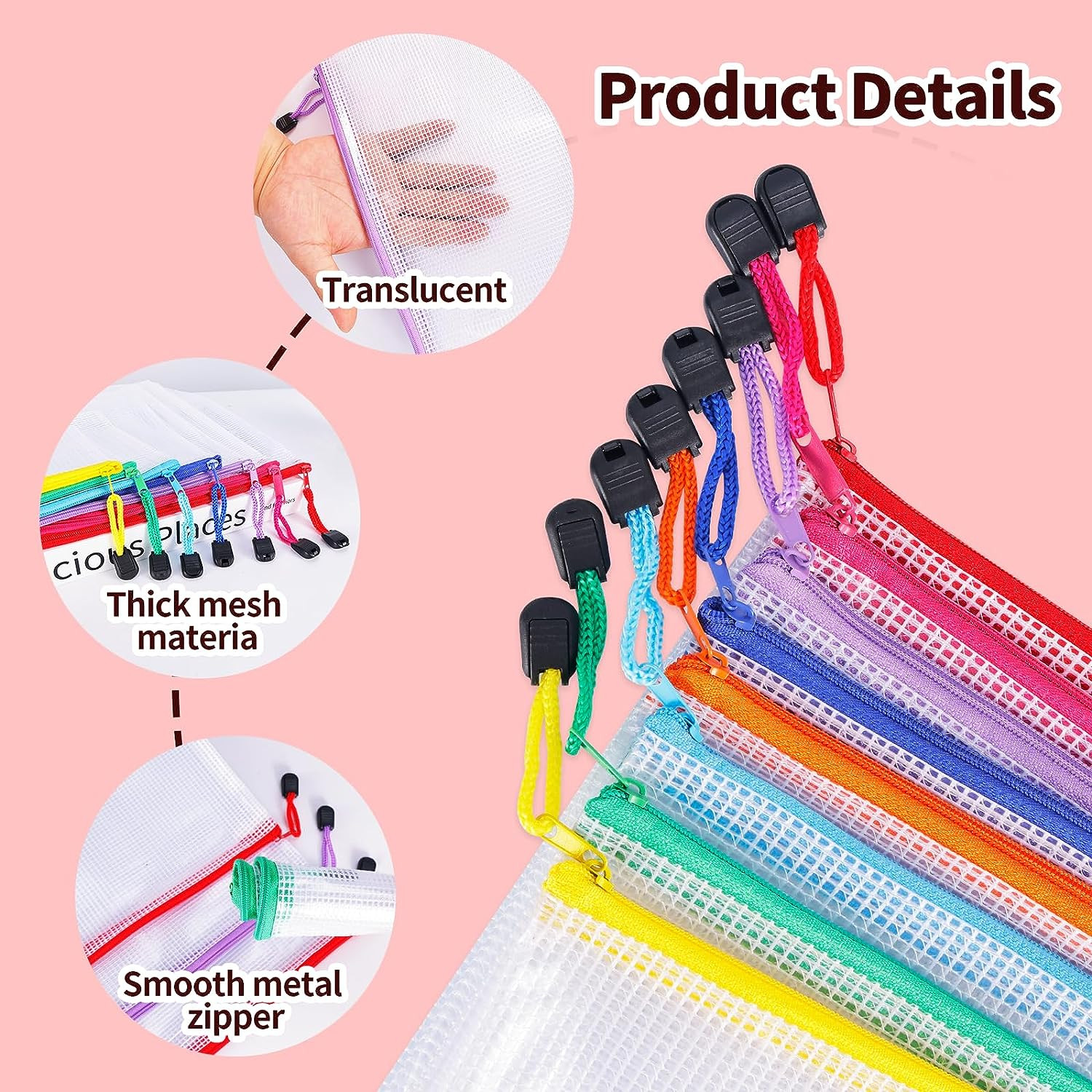 24Pcs Mesh Zipper Pouch Bags 8 Sizes Plastic Clear Pouches for Organization