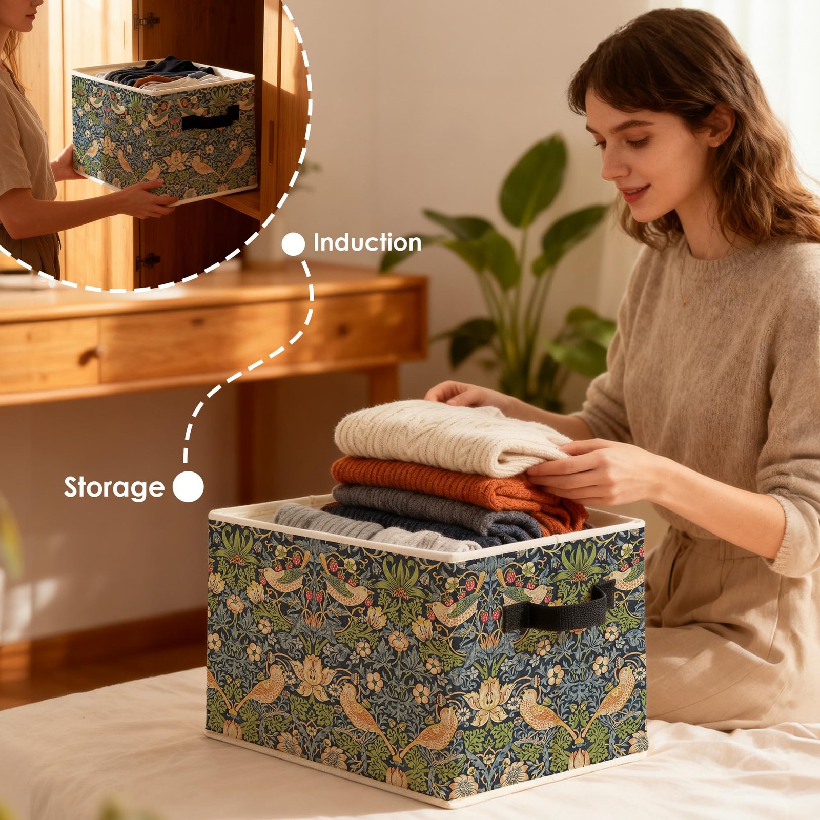 Art Nouveau Deco Floral Storage Bins Box, Toybox for Girls, Vintage Bird Stra…