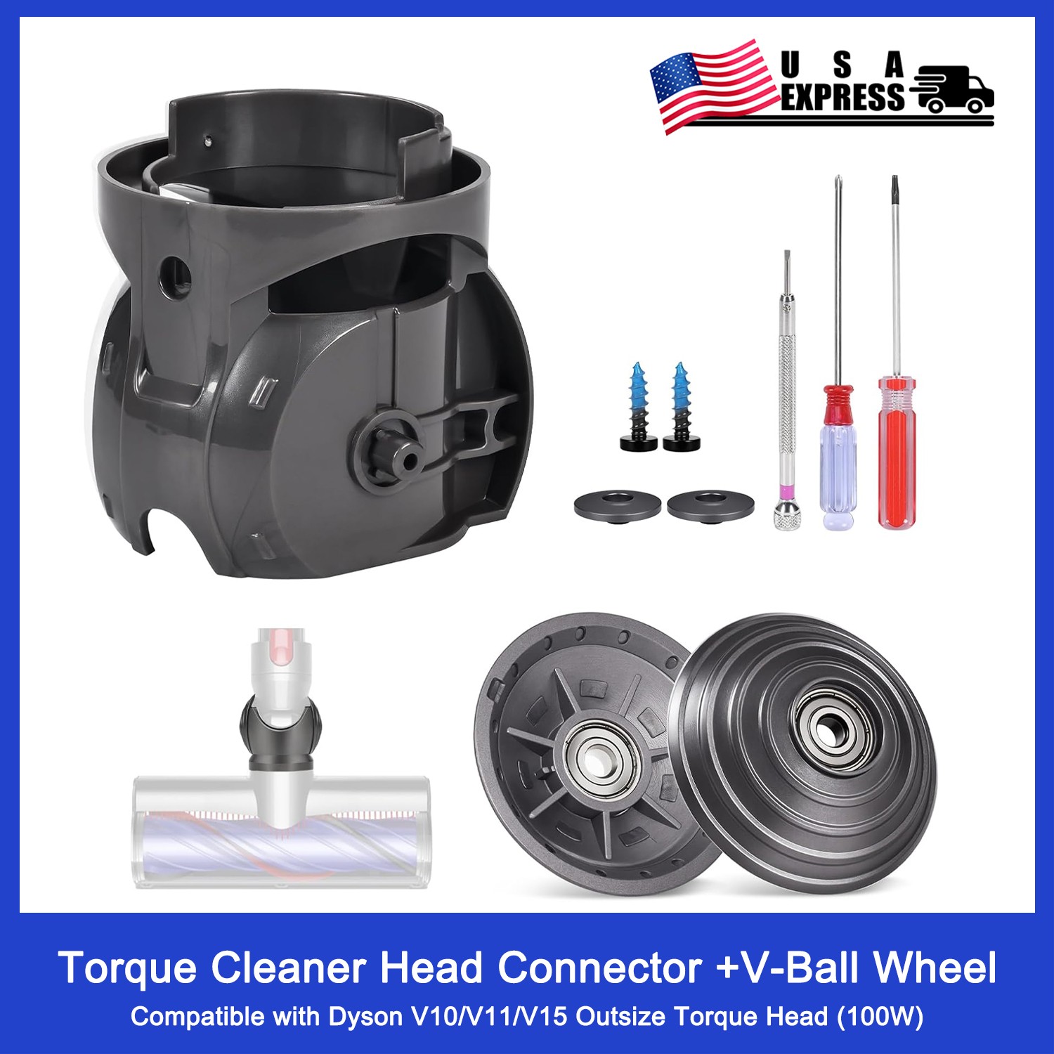 Torque Cleaner Head Connector+V-Ball Wheel Kit for Dyson Outsize V15 V11 V10