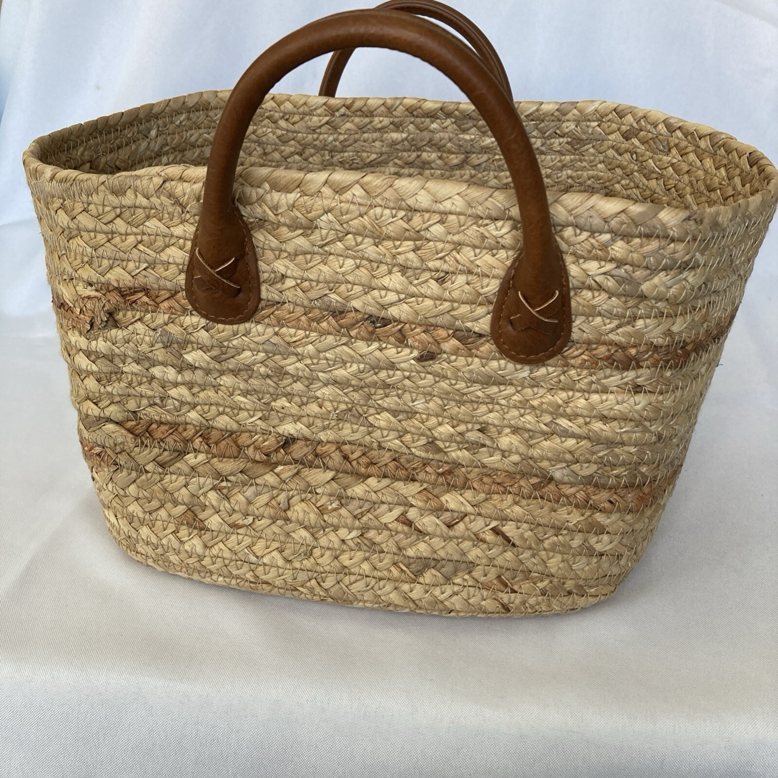 Double-Handled Basket Braided Water Hyacinth 12 x 10 x 7″ Storage Shopping Tote