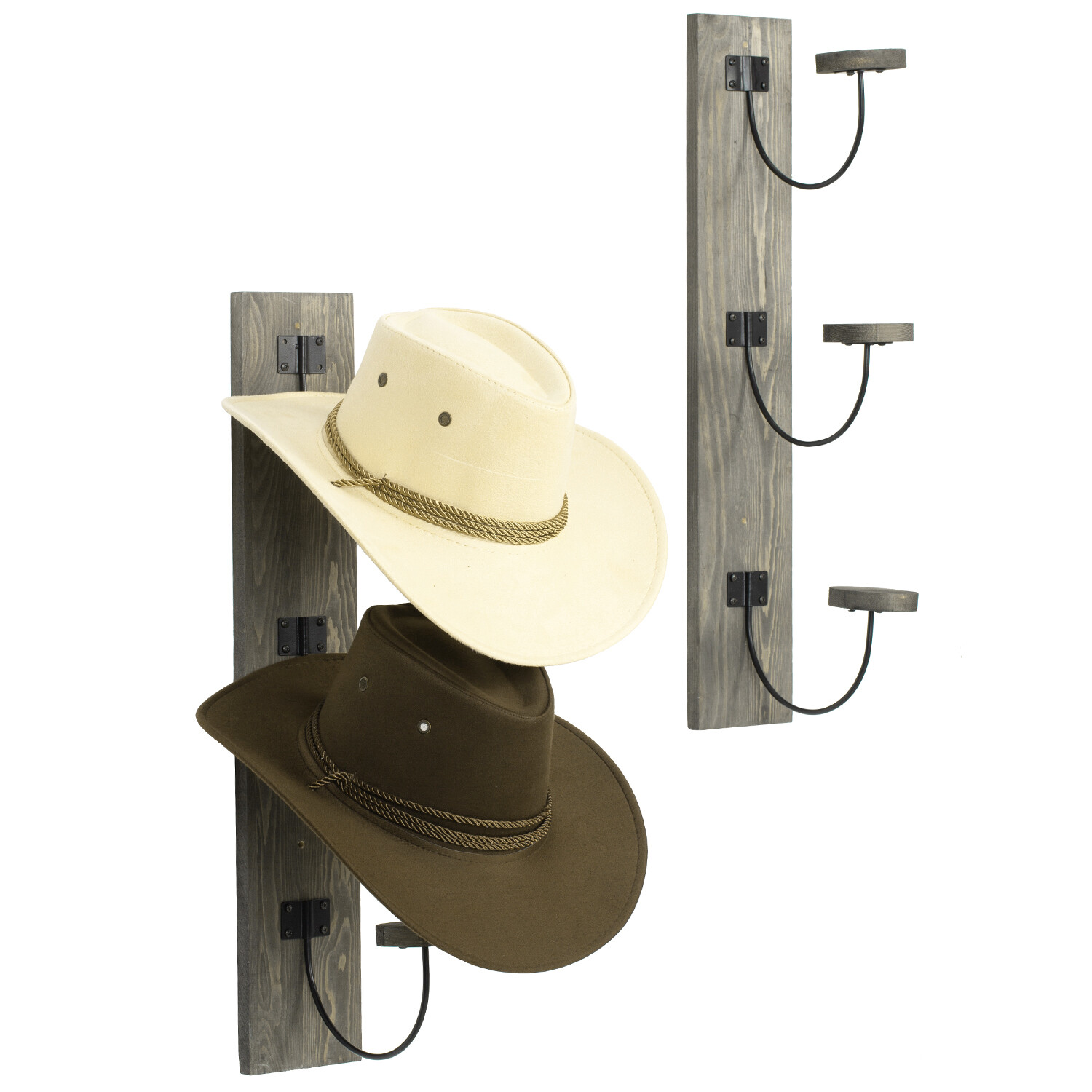 Vintage Solid Wood & Metal Wire Vertical Hat & Coat Storage Hooks Rack, Set of 2