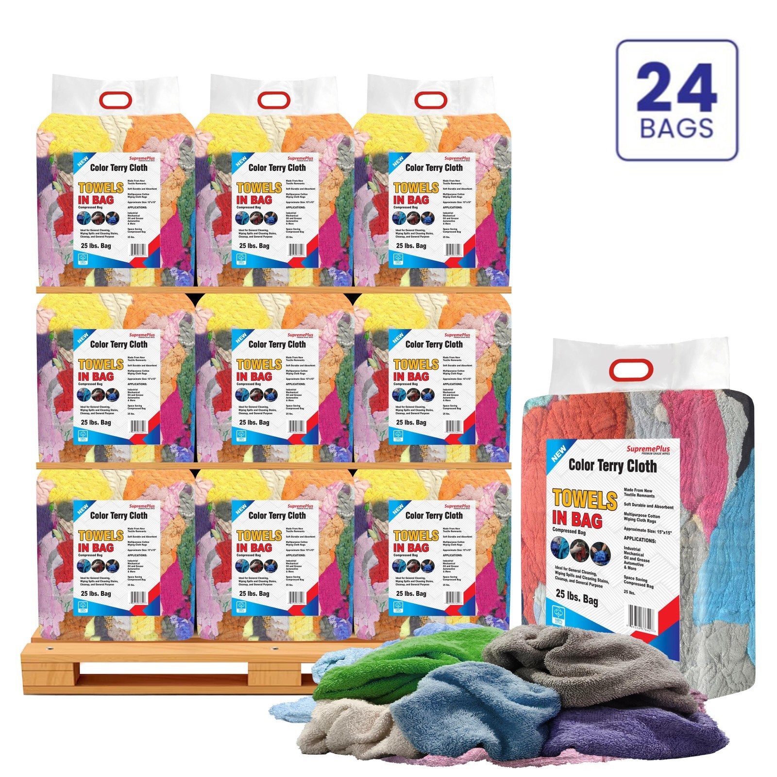 Premium Colored Terry Towels – Industrial Rags – 600 LB – Bags & Boxes, C Boxes