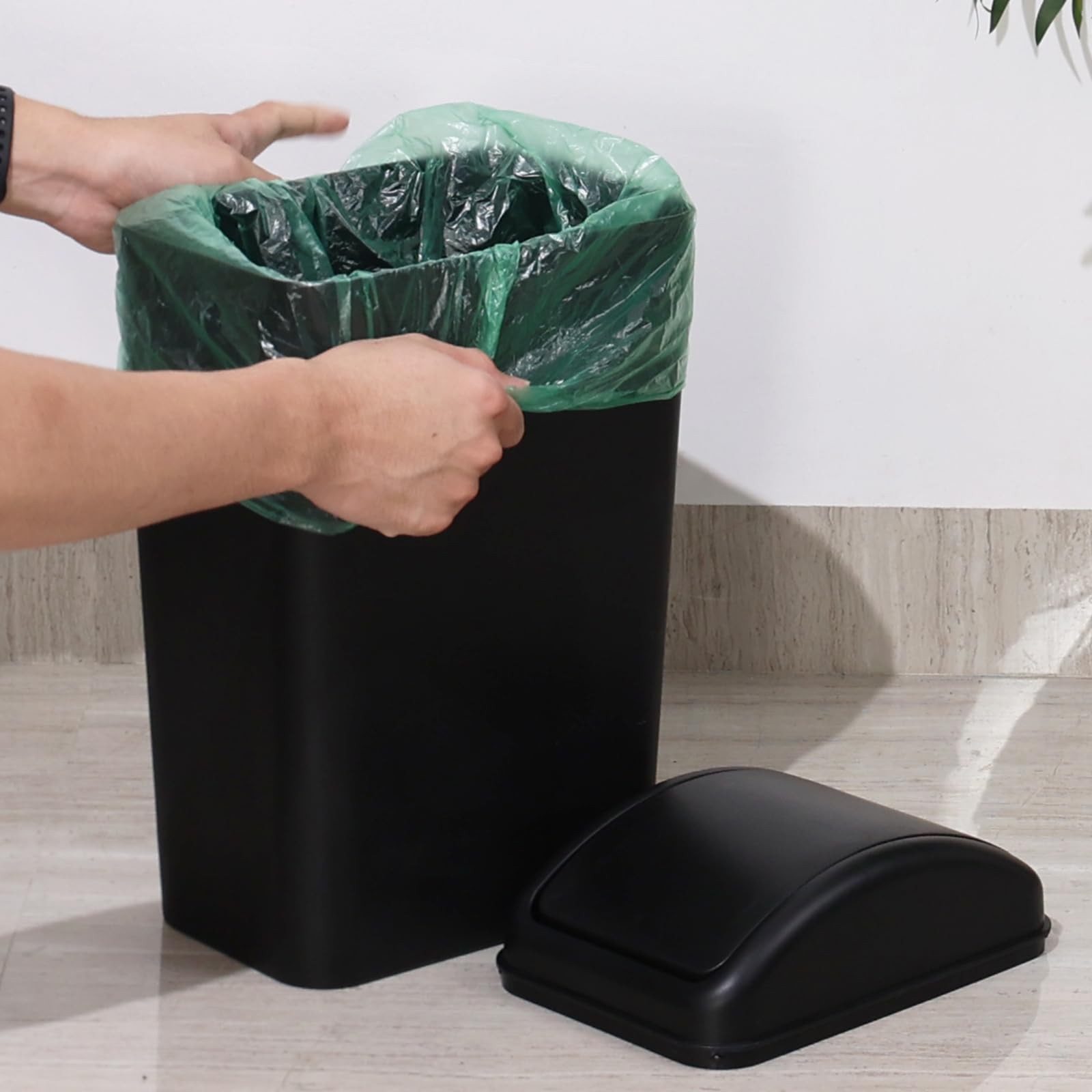 Black 12 L 3.5 Gallon Garbage Trash Can Swing Lid Slim Plastic Bin