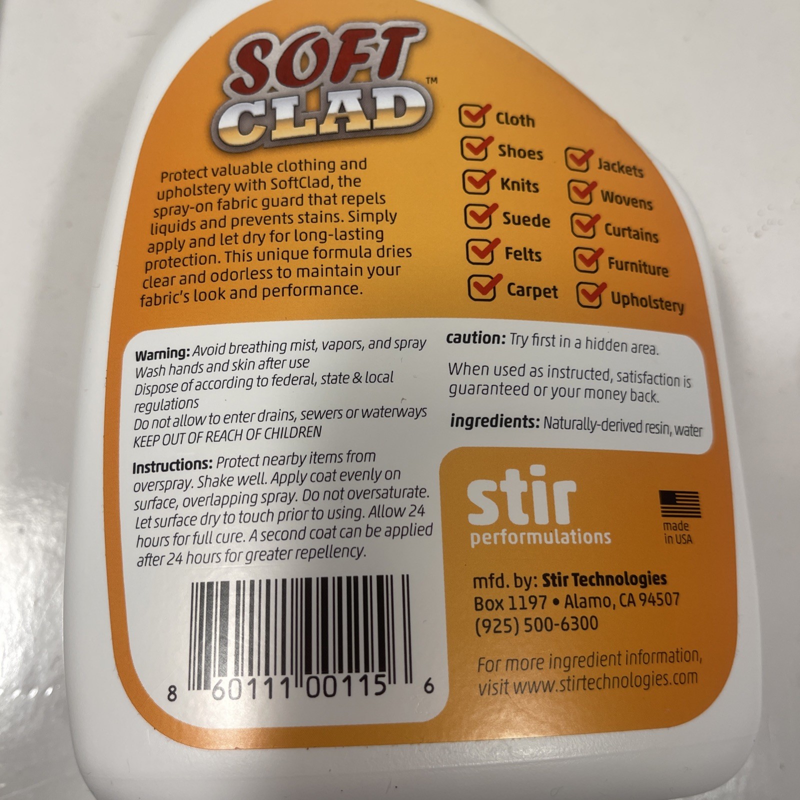 12b) SOFT CLAD Extra Strength Fabric Protector 32oz PFAS-Free Formula NEW