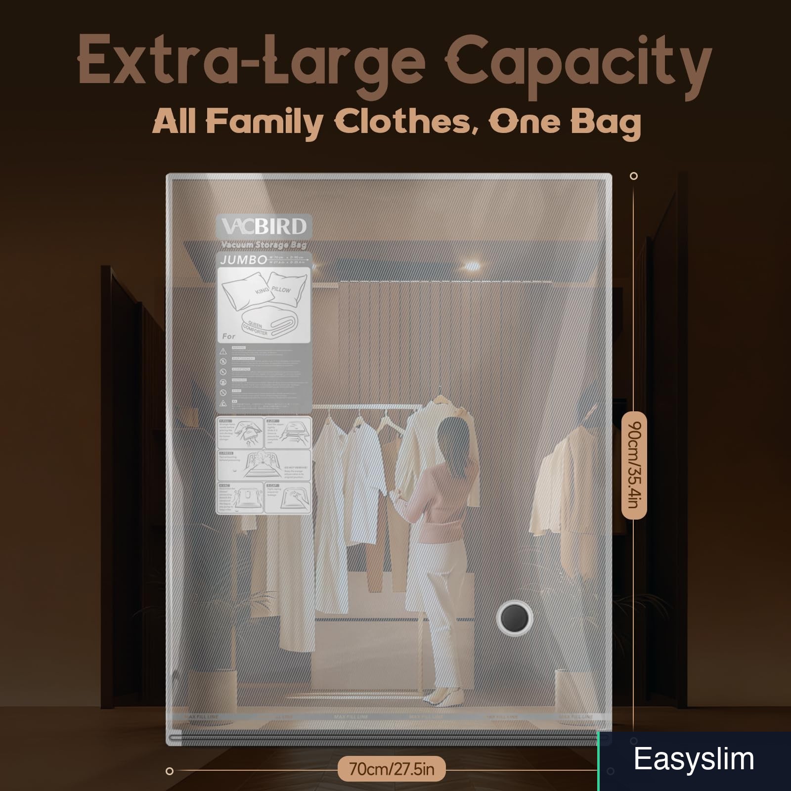Vacuum Storage Bags Jumbo 15 Pack Compression Travel Grey White