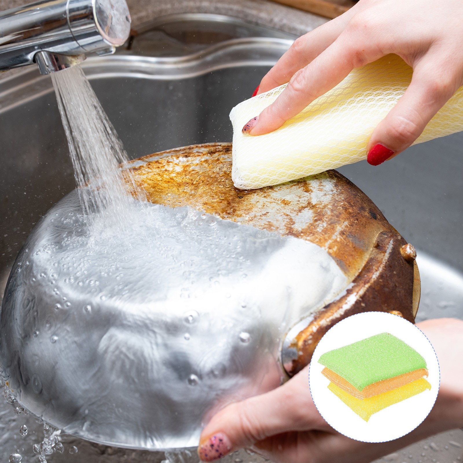 Non-Scratch Scrub Sponge (13 x 10cm/5″ x 4″) 3pcs, Scouring Pads Reusable