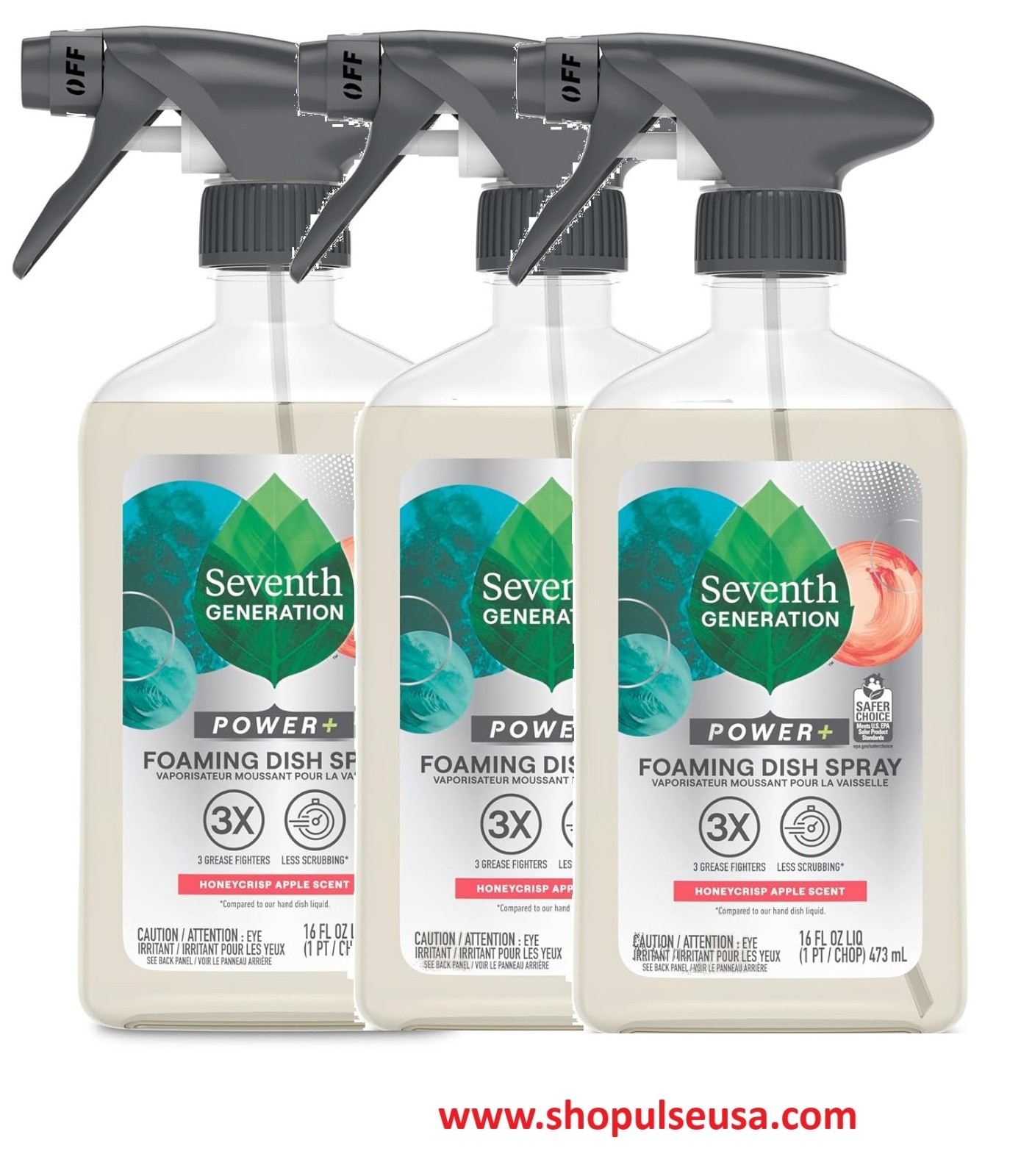 Seventh Generation Foaming Dish Spray, Honey Crisp Apple 16 Fl Oz (3 Pack)