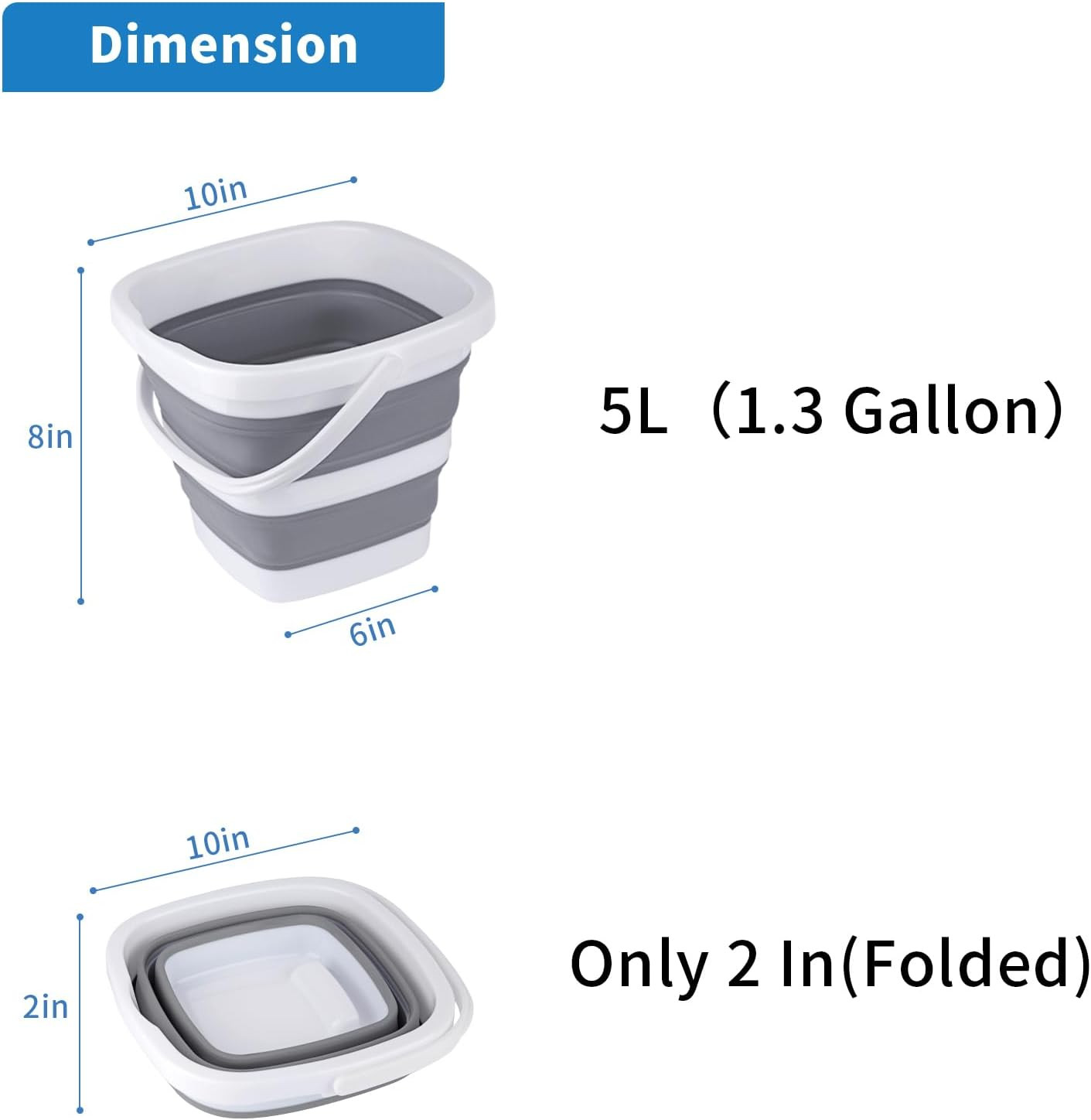 Collapsible Bucket, 5L 1.3Gallon Small Cleaning Mop Buckets for Household Outdoo
