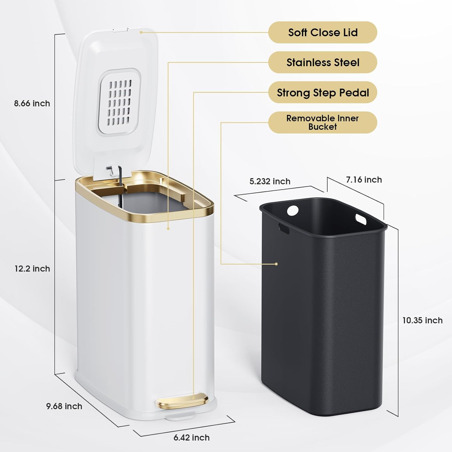 Small Bathroom Trash Can with Lid Soft Close-5L/1.3 Gal Stainless Steel Garbage