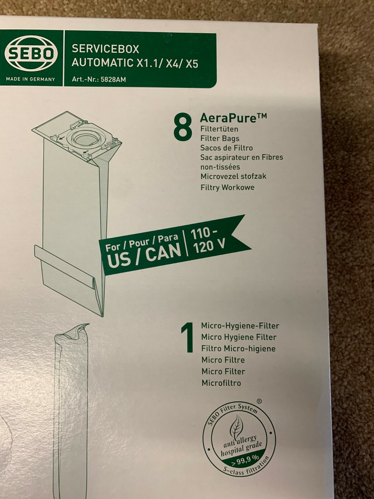 SEBO 5828ER 5828AM Service Box Sealing Strip X Series Vacuum 8 Filter Cloth Bag
