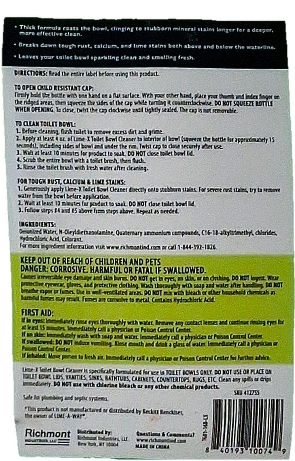 Lime-X/LIME-A-WAY Thick Gel Formula Toilet Bowl Cleaner / 16 fl oz