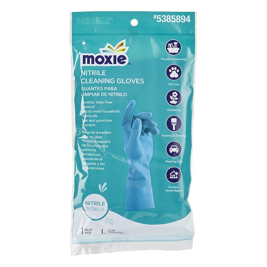 MOXIE Large 2 -Count Embossed -Grip Nitrile Reusable cleaning gloves 1 -Pairs
