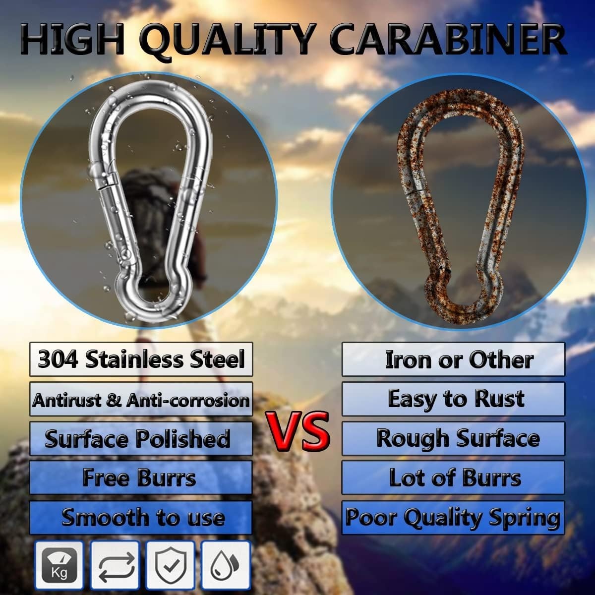 16-Pack Heavy Duty 304 Stainless Steel Spring Snap Hooks – Secure Outdoor Gear