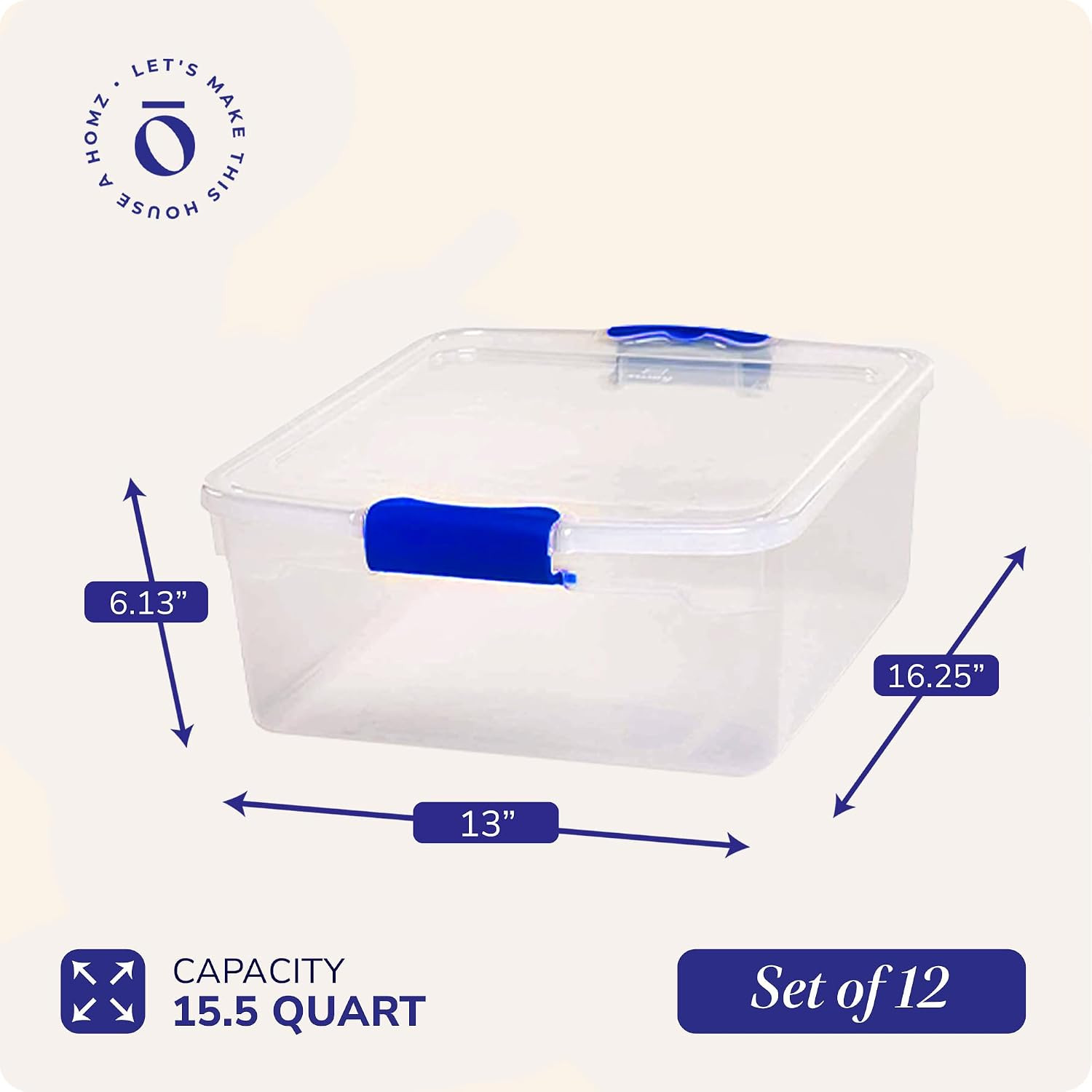 12-Pack Secure Latch, Clear Plastic Storage Organizer Bins, 15.5 Quart, Blue – S