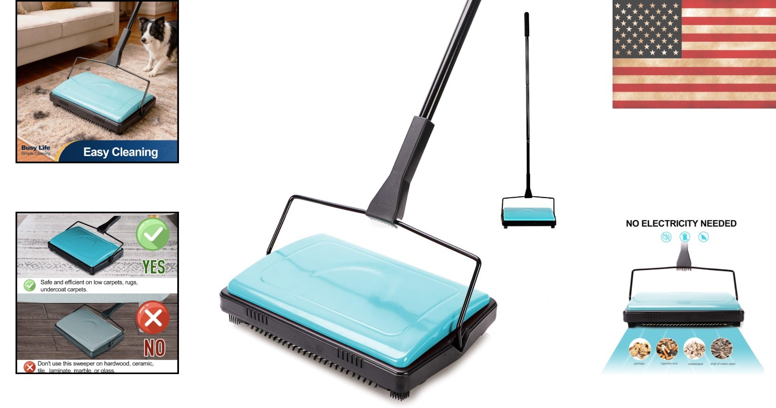 Effortless Carpet Cleaning with Lightweight Hand Push Sweeper – 11″ x 7.87″