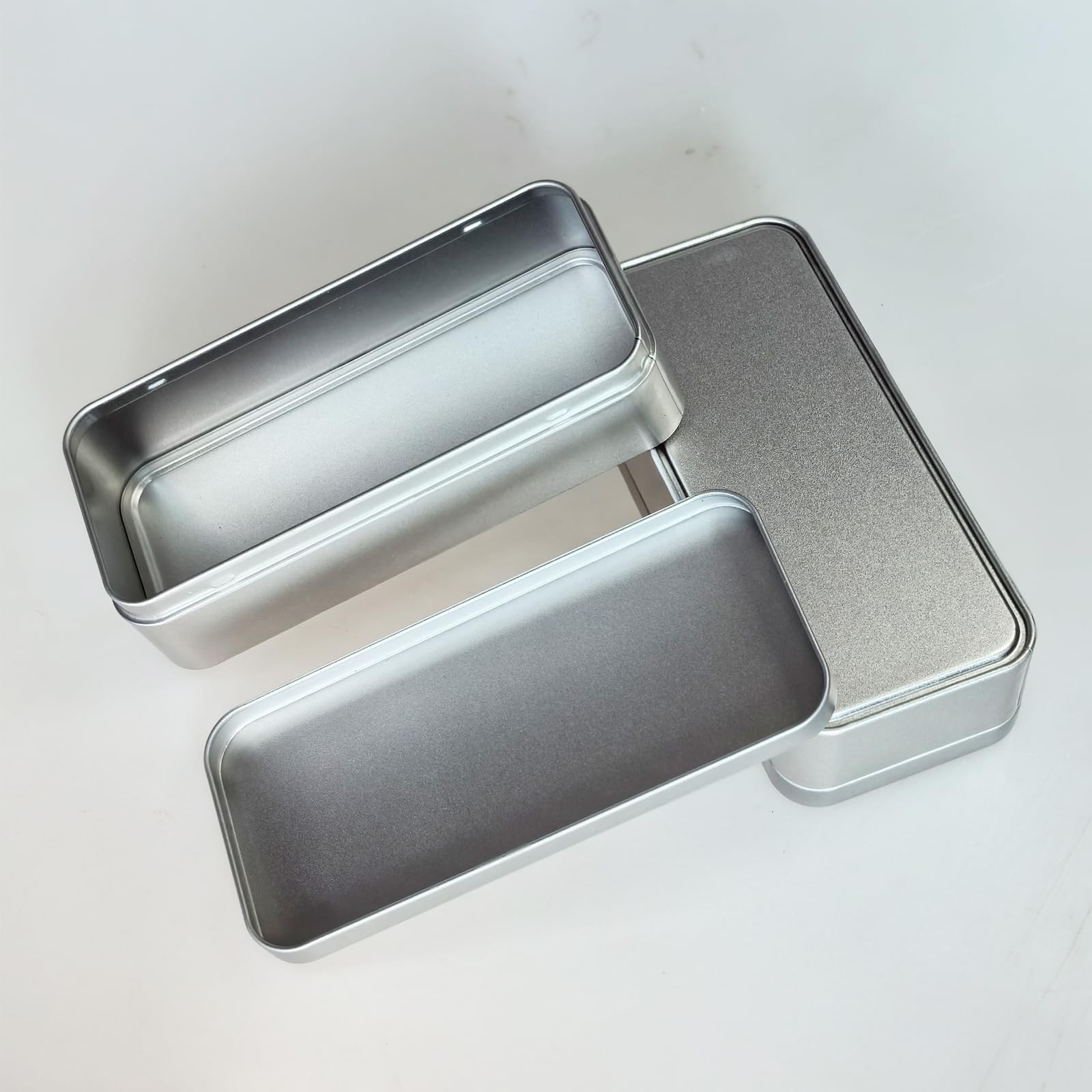 Rectangular Metal Empty Tins 7 PCS Set 5.9×2.75×1.57 inches Silver