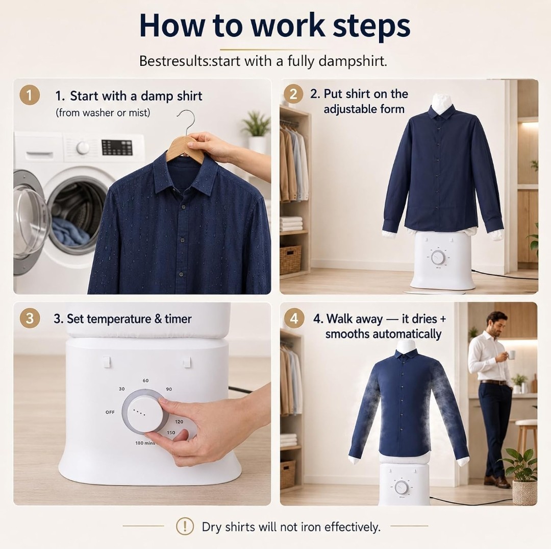 Portable Automatic Garment Dryer & Ironing Machine, Hands-Free Clothes…