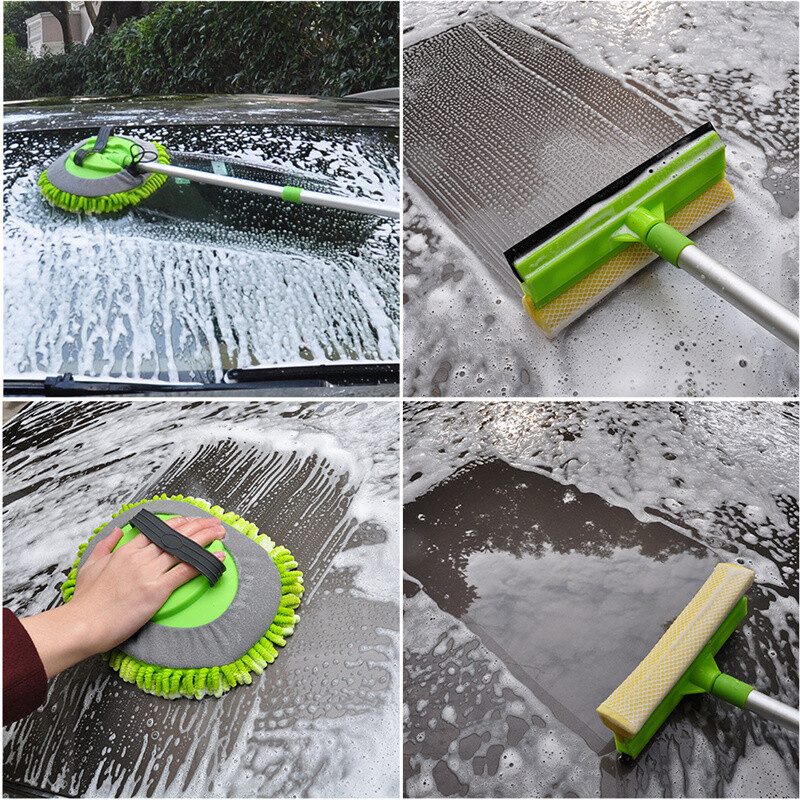 3 in 1 Chenille Microfiber Car Wash Brush Mop Mitt with 45″ Aluminum Alloy Long