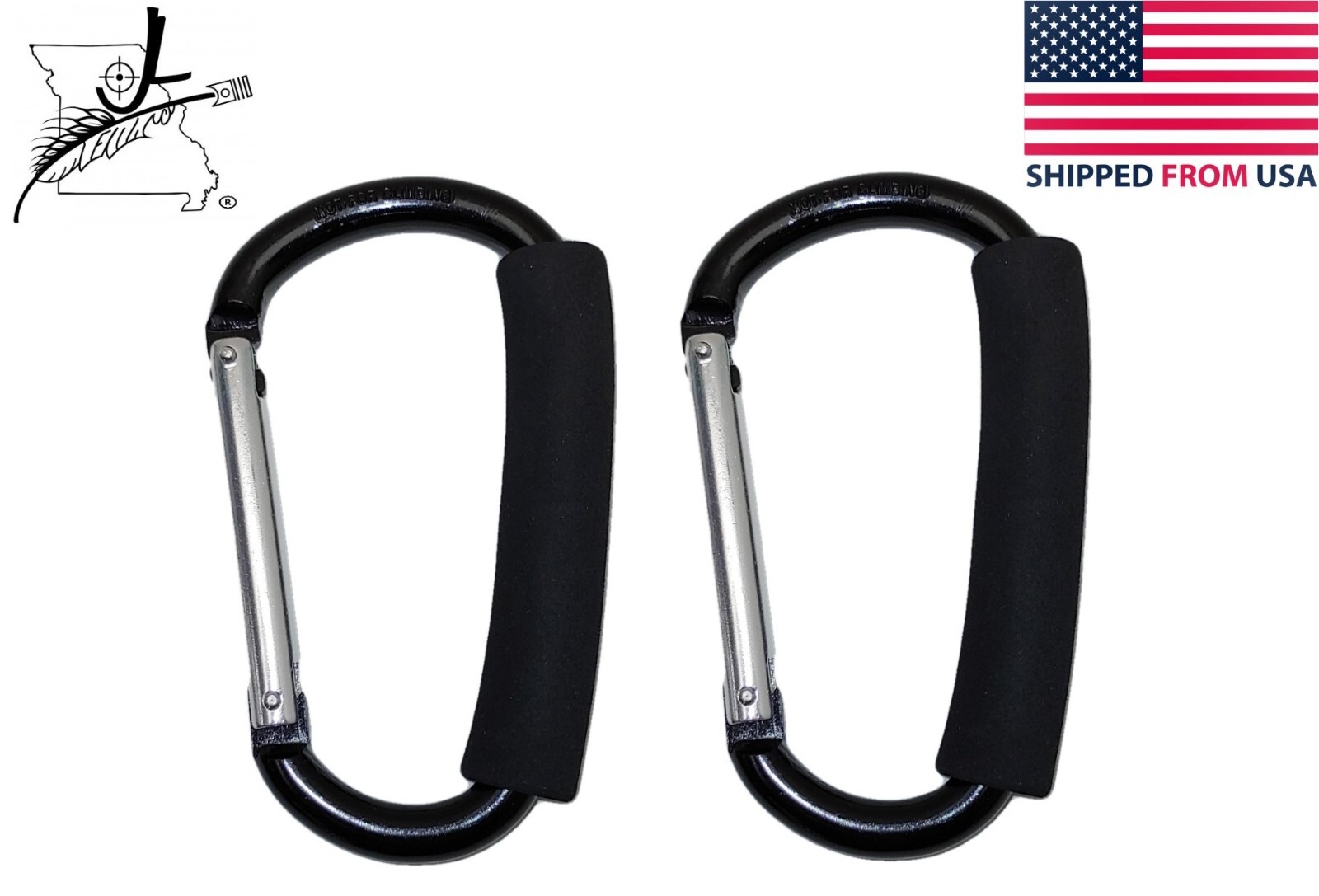 2x Jumbo Aluminum Hooks Carabiner Clips Large D Ring Snap Close Cushion Grip 5″