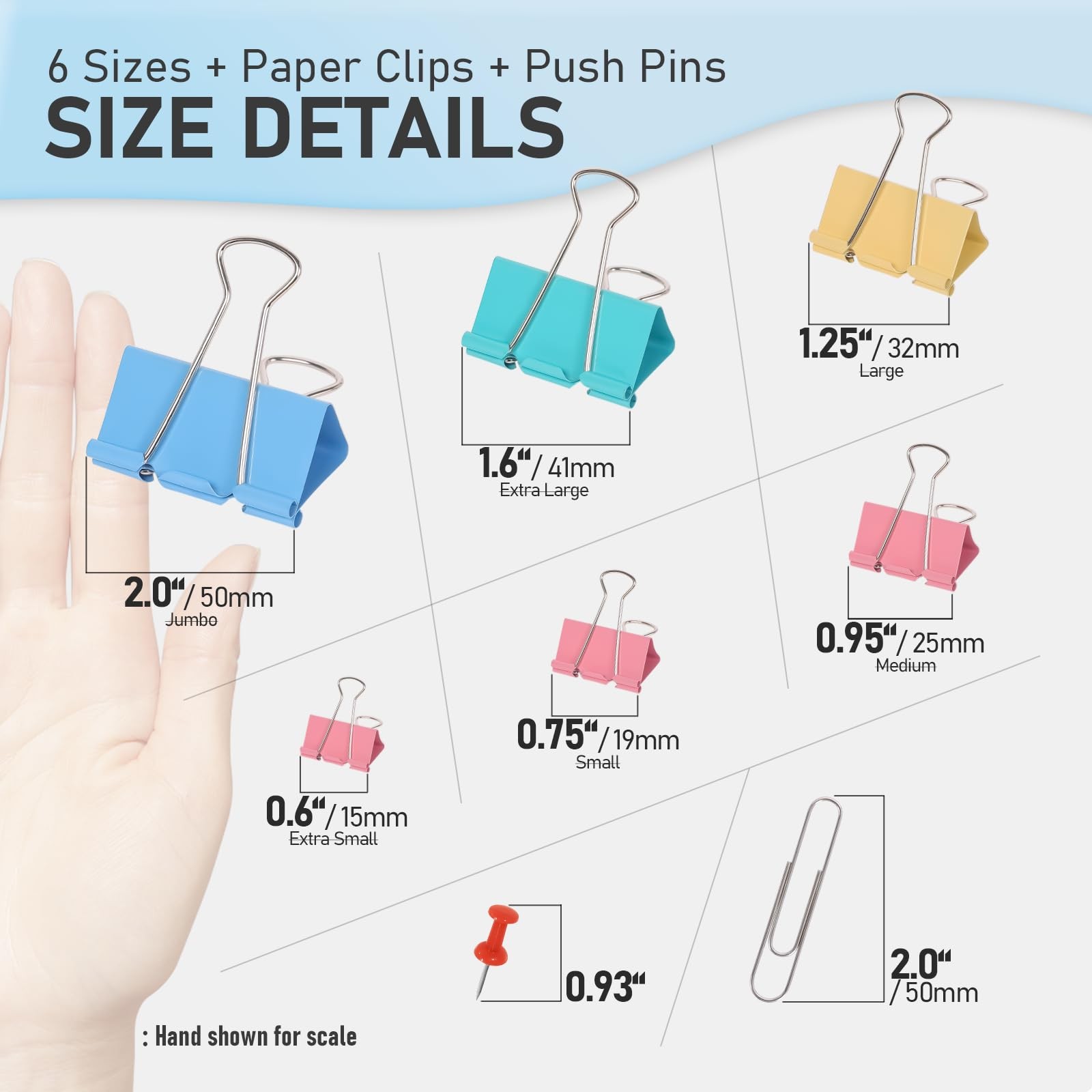 WORPSON 408 PCS Binder Clips Paper Clamps Assorted Sizes 408 Pcs, Multicolor