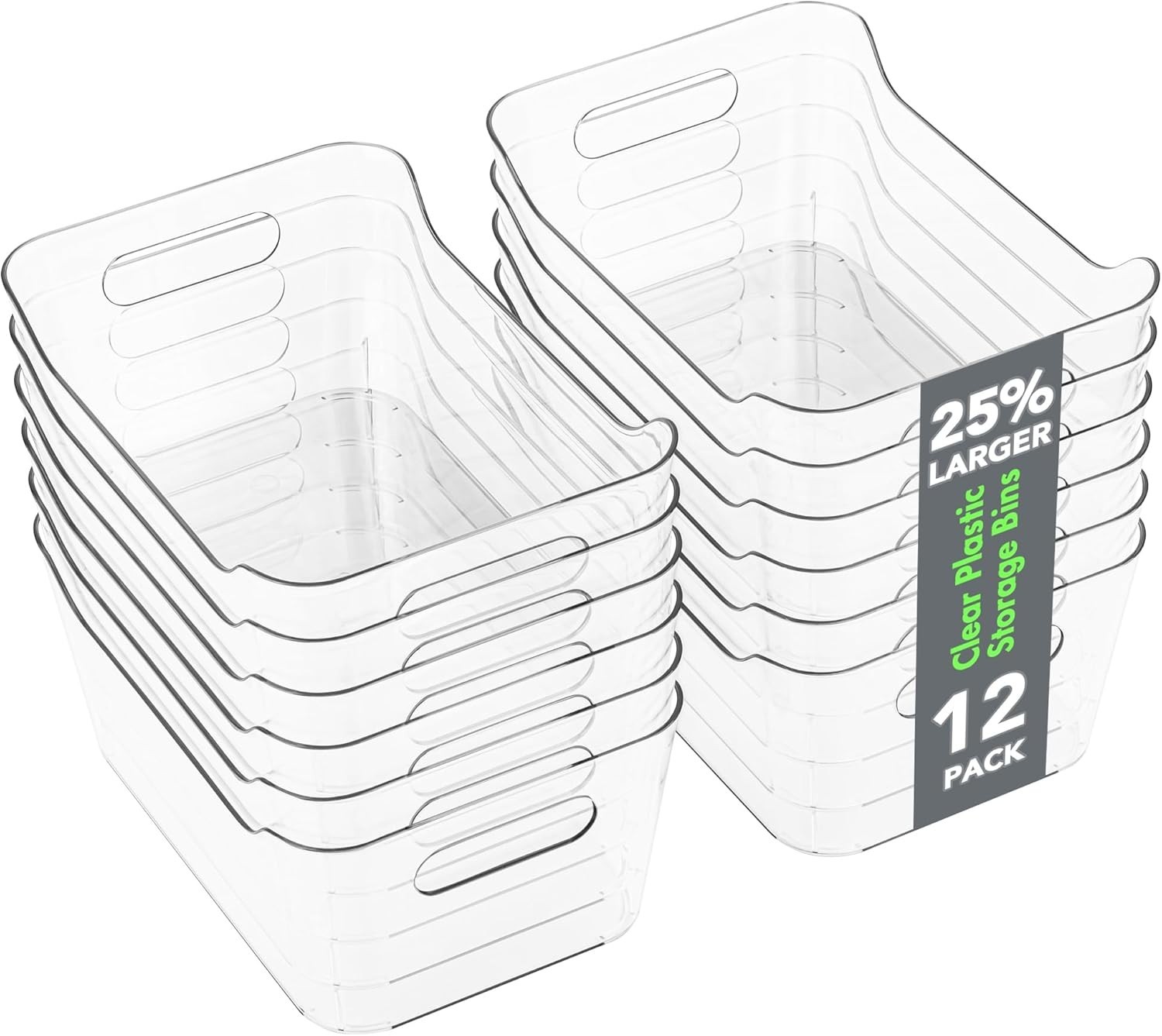 12 Pack Plastic Storage Bins, Multi-Use Organizer Bins, Pantry Organizer, Cle…
