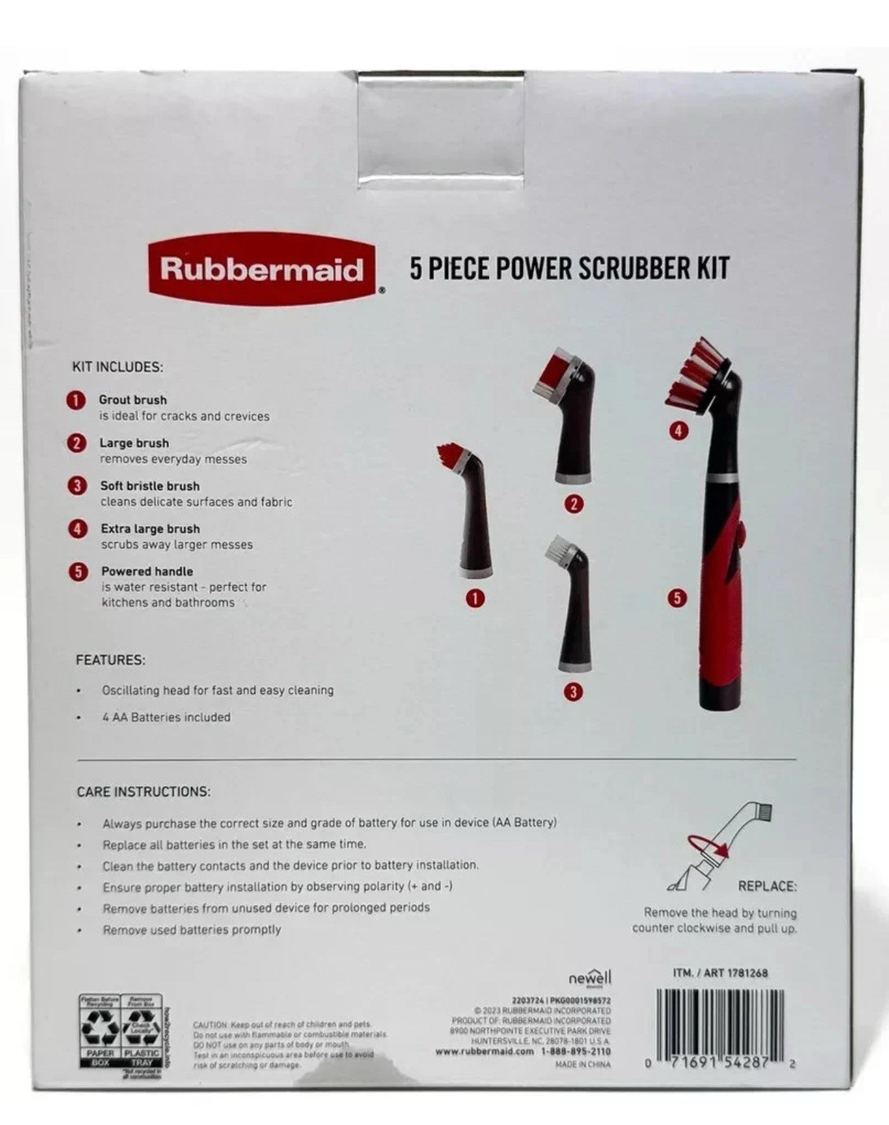 Rubbermaid Power Scrubber w/ 4 oscilation Heads – Battery Powered – 5 Piece Kit