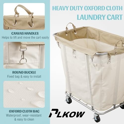 Rolling Laundry Cart 320L Capacity Heavy Duty Steel Frame Waterproof Lining