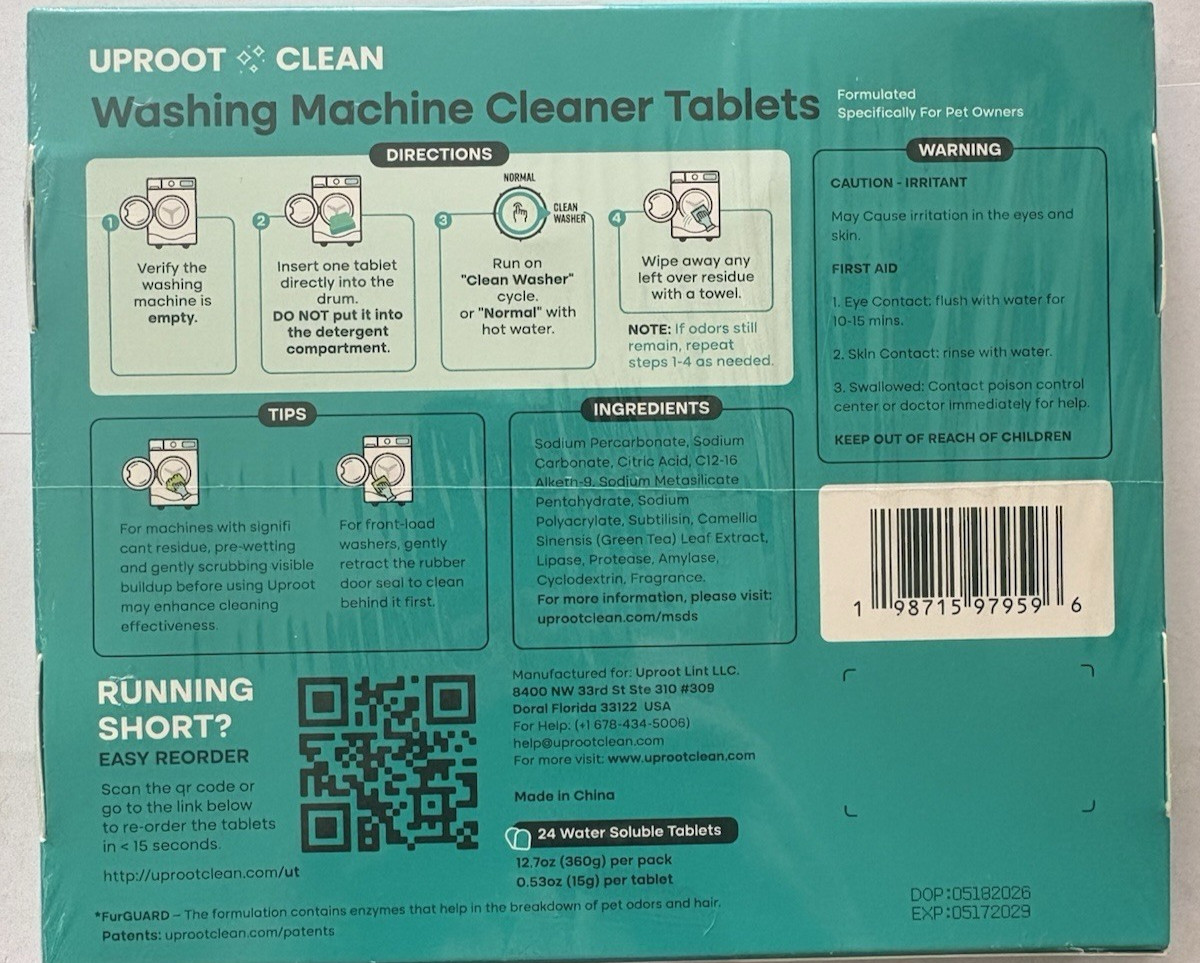 Uproot Clean Washing Machine Cleaner Ultra FurGuard 24 Tablets 12 Month NEW