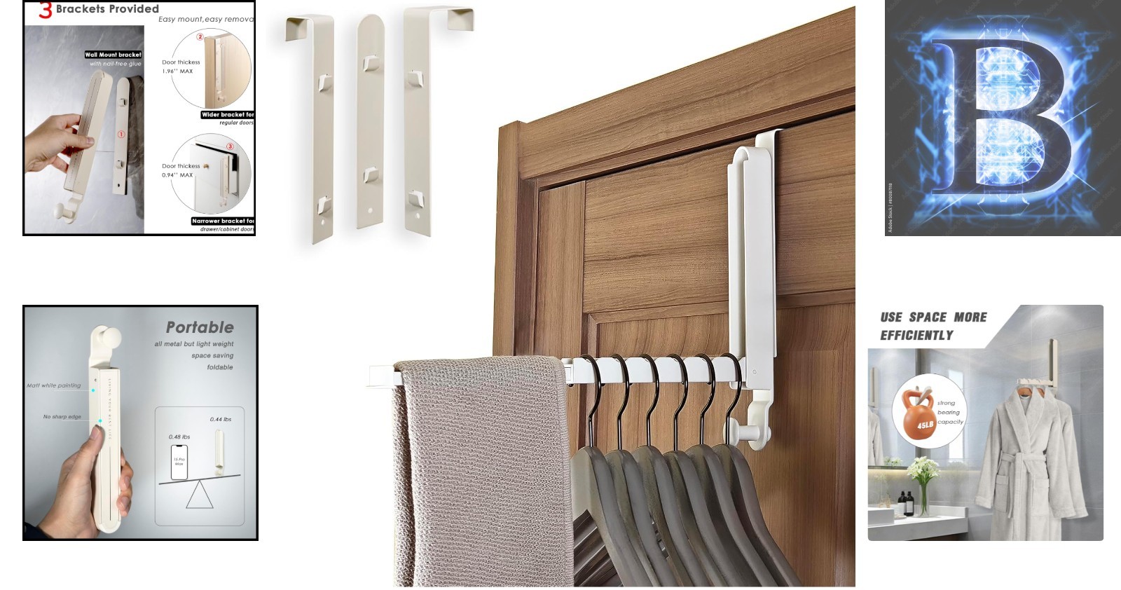 All-Metal Over The Door Drying Rack with 3 Brackets – Compact & Durable