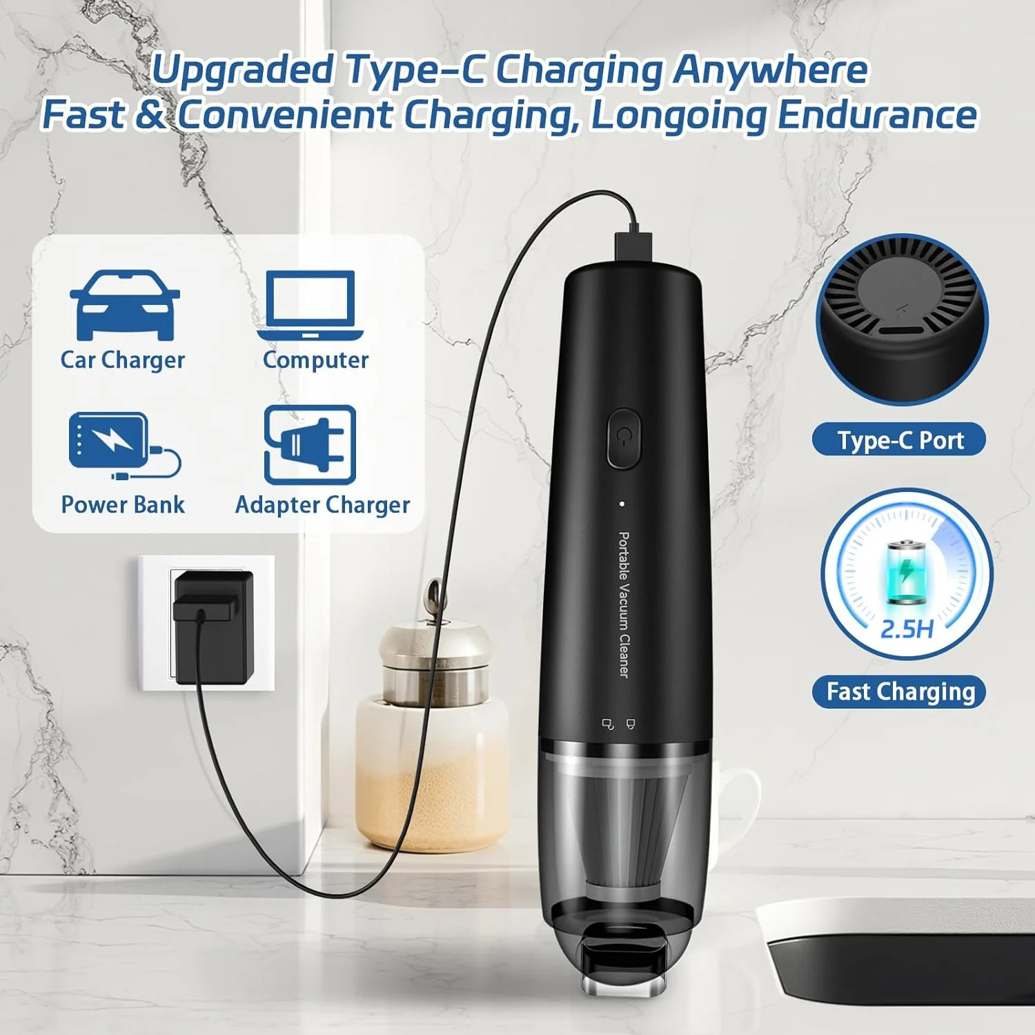 Handheld Vacuum Cordless Mini Vacuum Cleaner Portable 13000 PA Suction Power wit