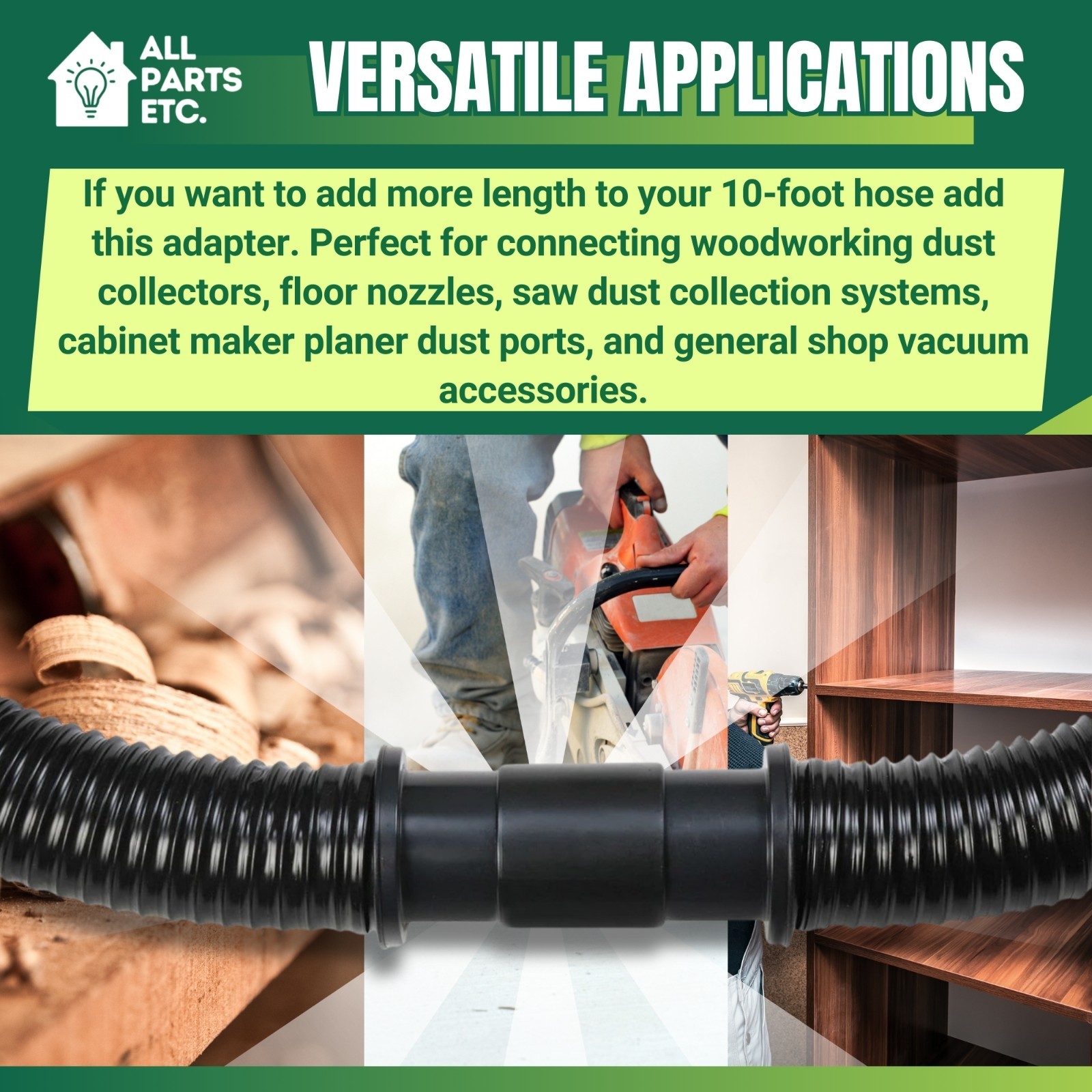2-1/2″ x 10 ft Vacuum Dust Collection Hose – Compatible with Wet/Dry Shop Vacuum